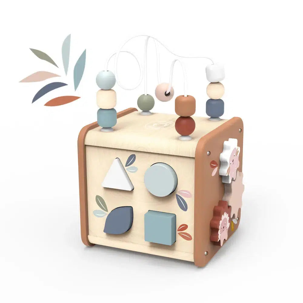 Speedy Monkey Wooden 5-in-1 Activity Cube - Montessori Learning Toy for Toddlers, Educational Baby Toys with Shape Sorter & Bead Maze - Perfect for Daycare, Preschool & Home Playtime