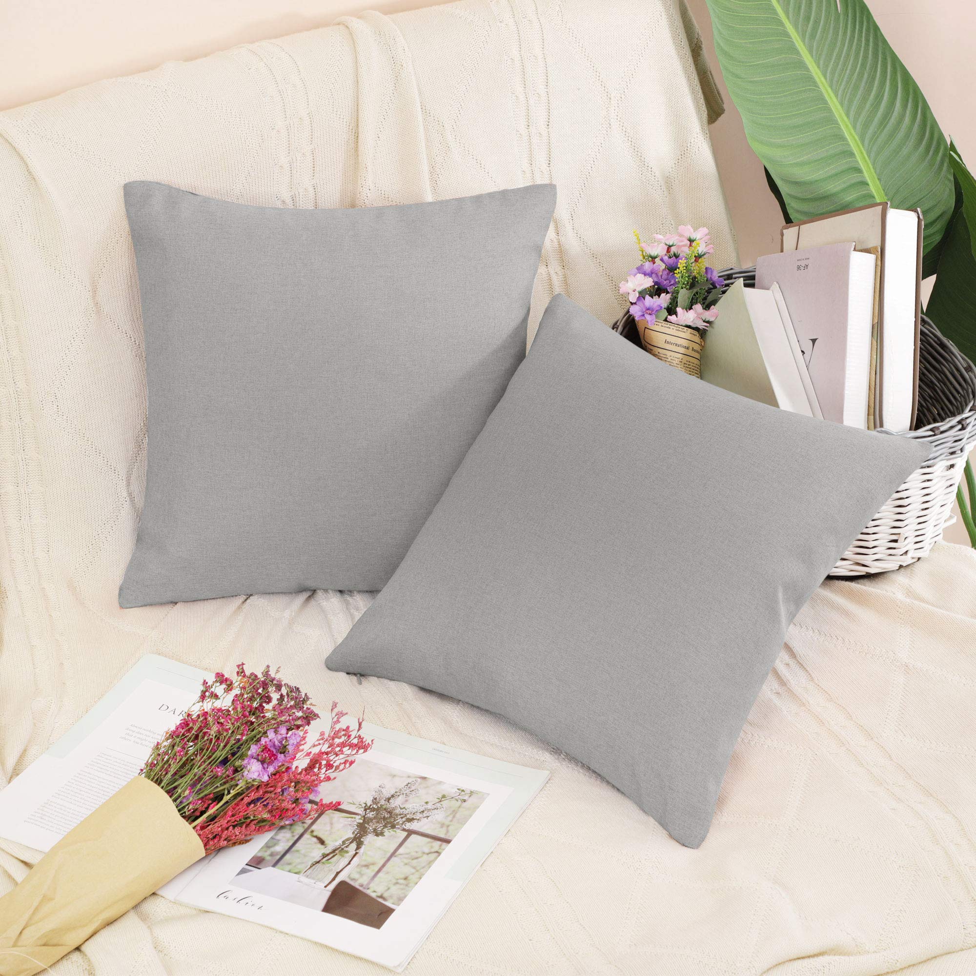 PiccoCasa 2 Pack Waterproof Throw Pillow Covers 18x18 Inch - Decorative Cushion Covers for Sofa, Bed, Living Room, Car Seat, Garden, Patio & Tent - Soft Gray Home Decor (Perfect for Indoor & Outdoor Use)