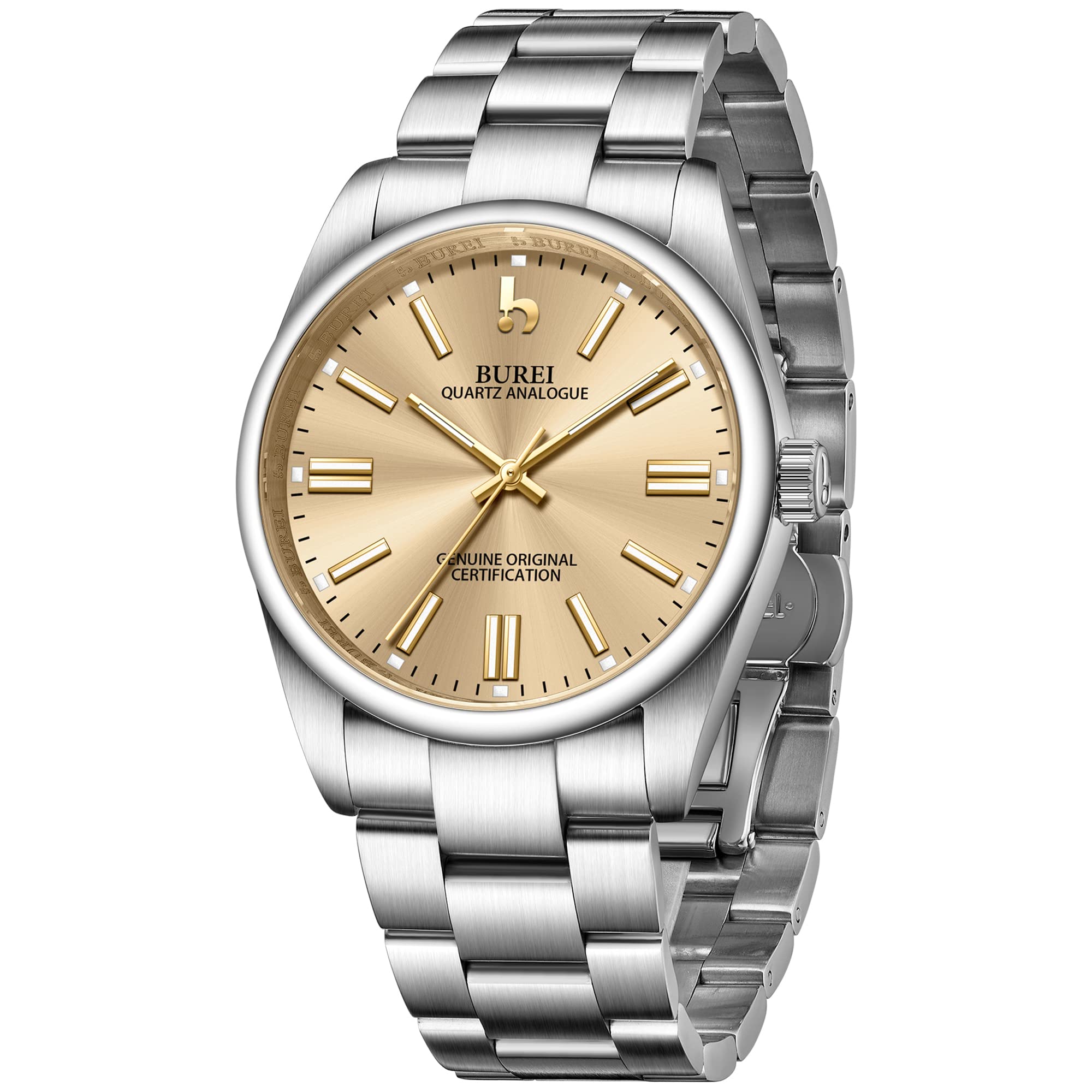 BUREI Men's Stainless Steel Analog Watch - Silver Classic Dress Watch with Waterproof Design | Perfect for Business, Formal Events & Everyday Wear