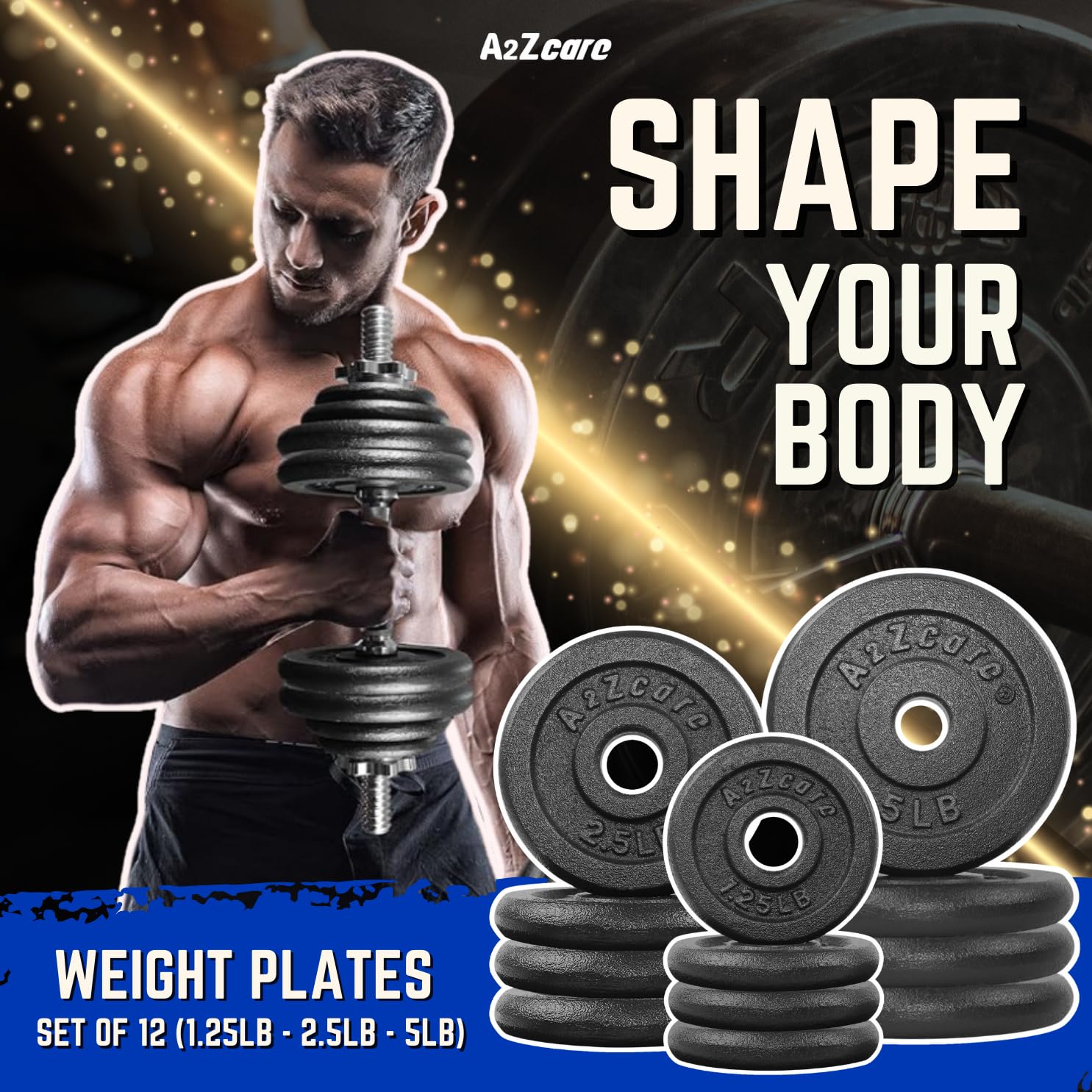 A2ZCARE 1 inch Standard Weight Plates Set (1.25-15 lbs) - Cast Iron Dumbbell & Barbell Plates for Home Gym, Strength Training & Fitness Workouts
