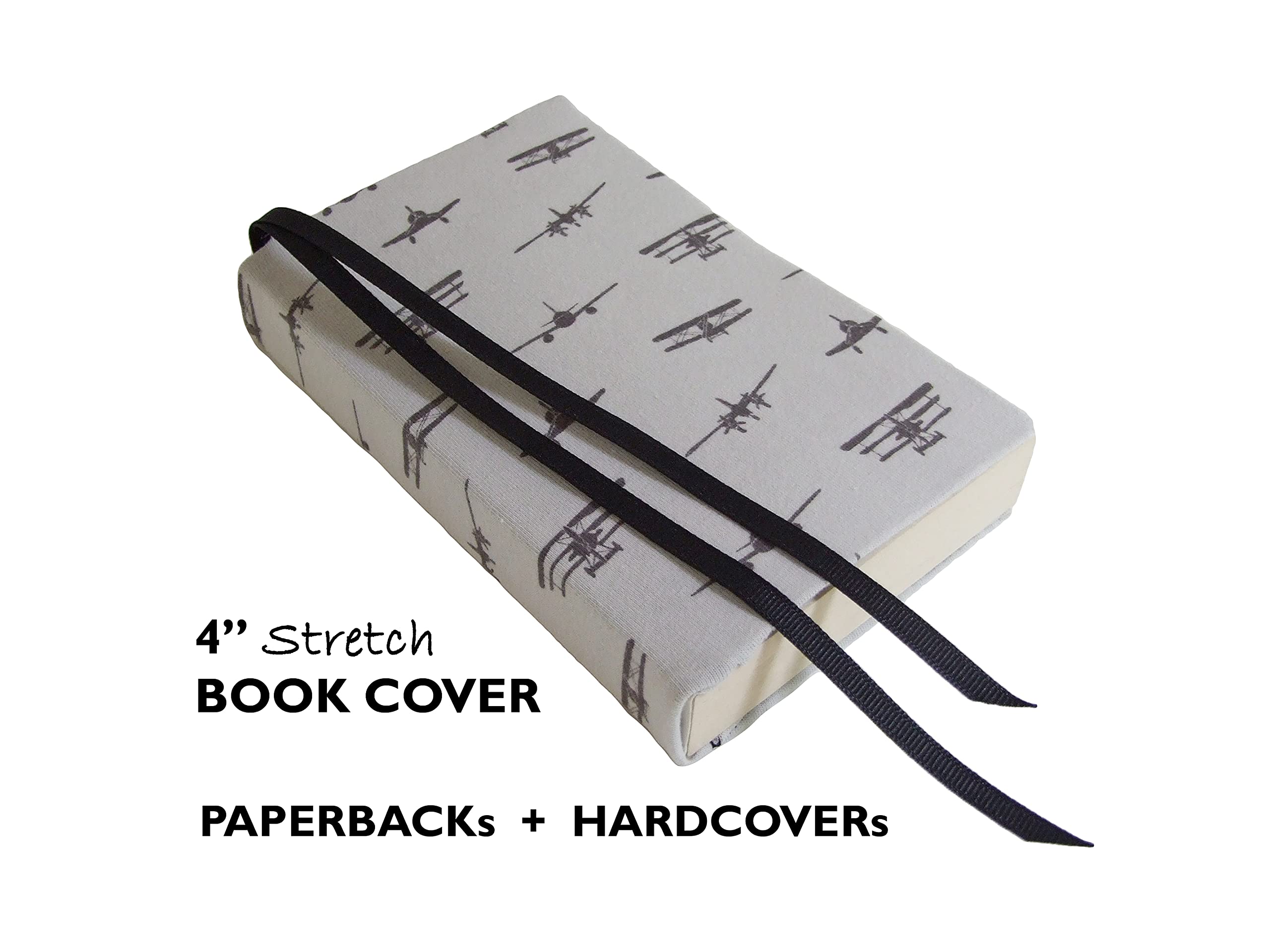 4x6 Inch Stretchable Fabric Book Cover for Paperback & Hardcover Books - Airplane Silhouettes Grey Design - Perfect for Travel, Reading, and Protecting Mass Market Books