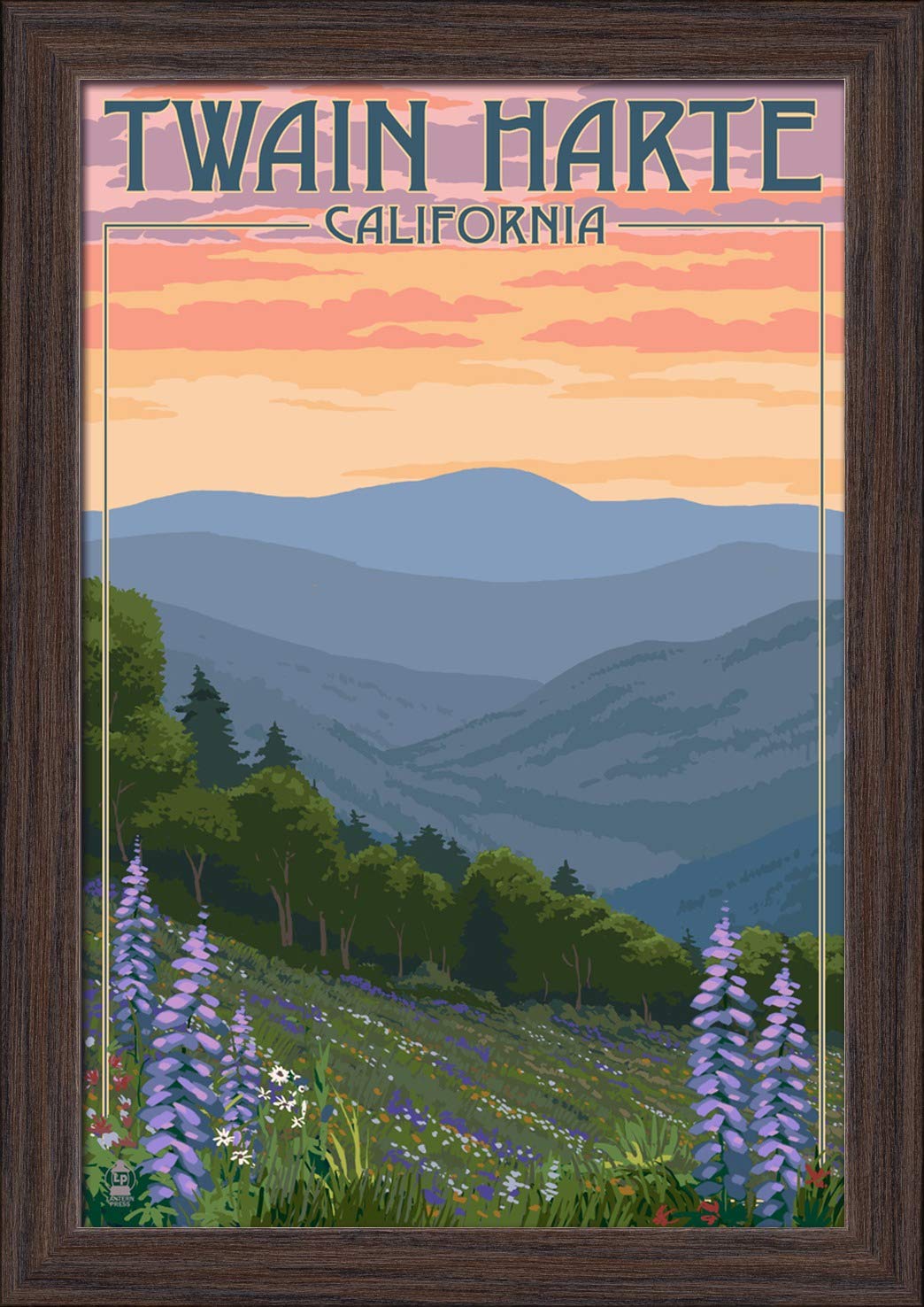 Twain Harte California Spring Flowers Giclee Fine Art Print - 12x18 Inches, Recycled Wood Frame in Espresso Brown - Perfect for Living Room, Bedroom, or Office Wall Decor