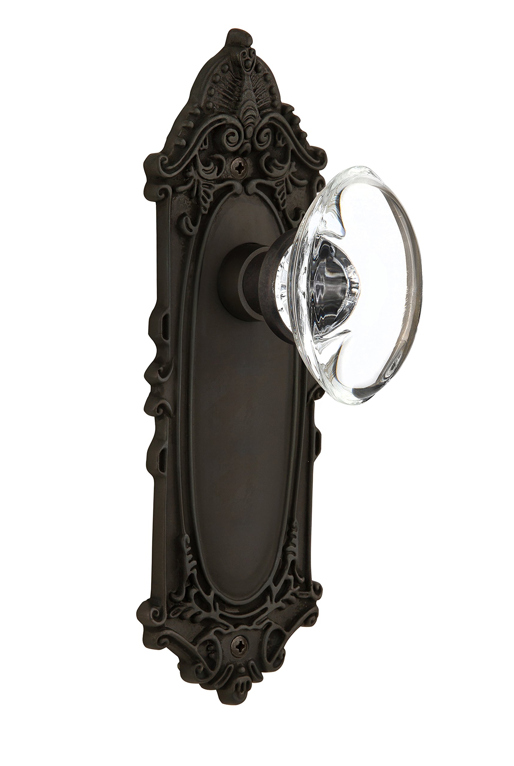 Vintage Victorian Cabinet Plate with Oval Clear Crystal Glass Knob - 2.375