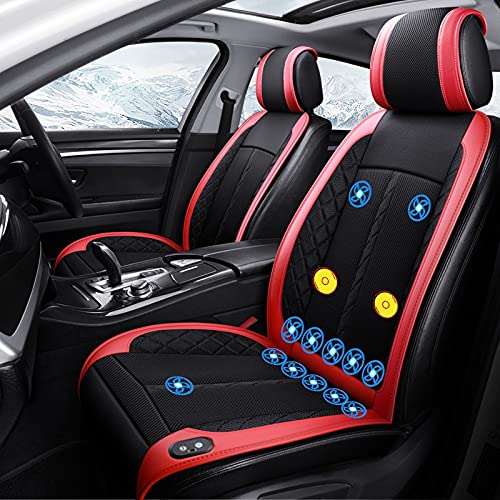 Bnhcoe 12V Cooling Car Seat Cover with Massage - Ventilated Air Conditioned Seat Pad for Summer Driving Comfort (Red & Black, 1 Pack) | Perfect for Road Trips & Hot Weather Commutes
