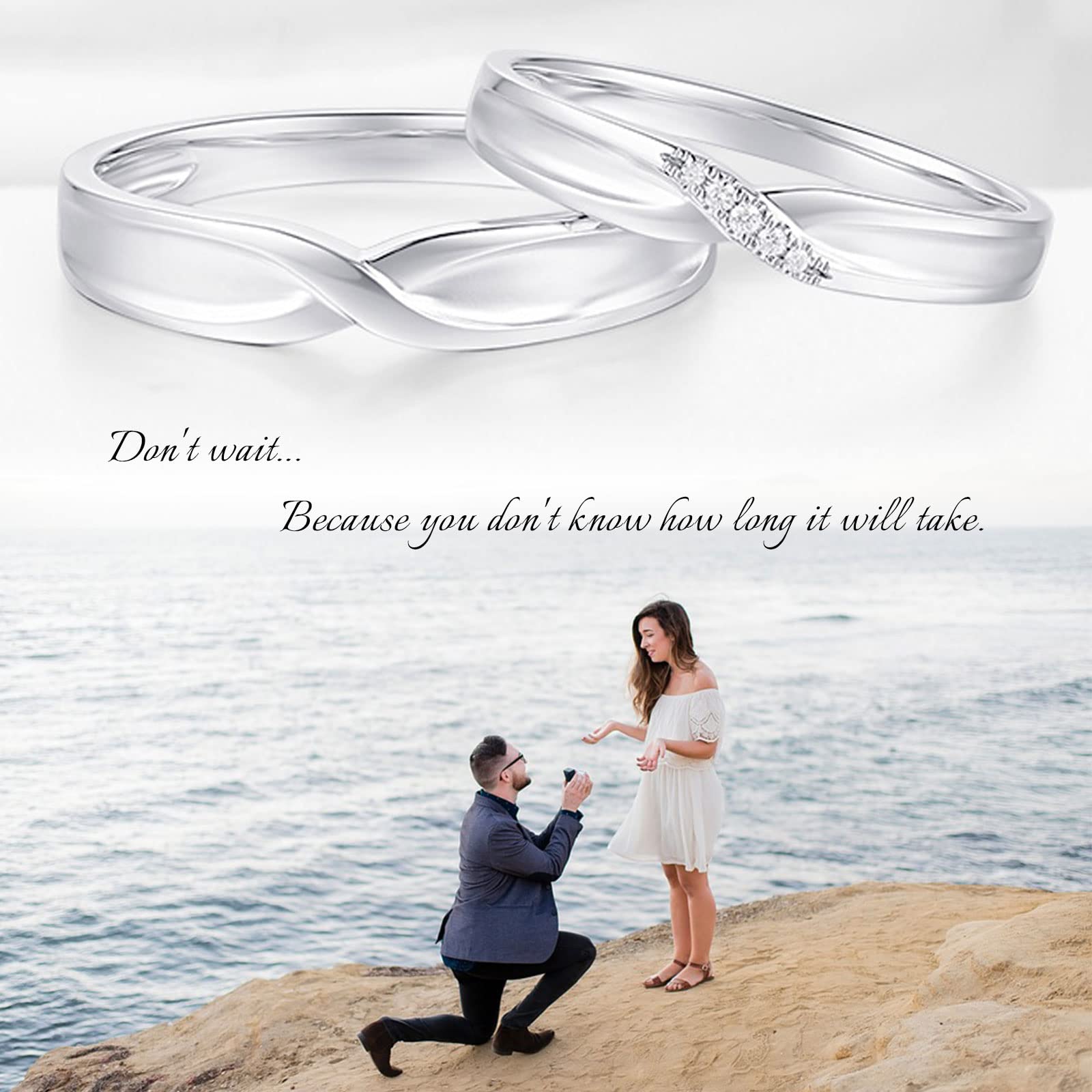 WSX Diamond Matching Couples Rings for Him and Her - Sterling Silver/10K/14K/18K Gold Wedding Promise Rings with Free Engraving - Perfect for Anniversaries, Engagements & Romantic Gifts