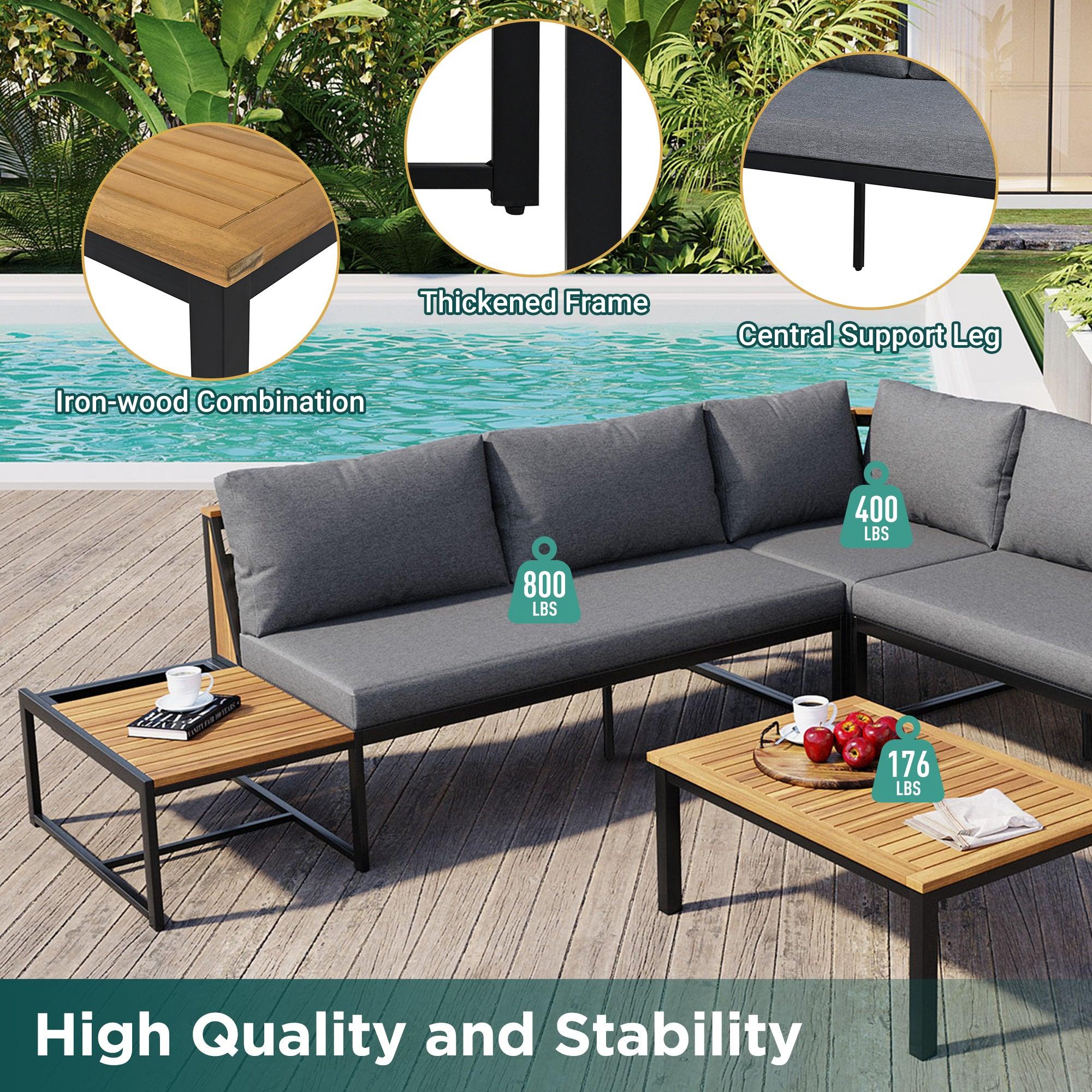 4-Piece Outdoor Patio Furniture Set with Loveseats & Waterproof Cushions - Durable Iron Wood Design for Garden, Backyard, Poolside - Perfect for Relaxing, Entertaining & Outdoor Dining