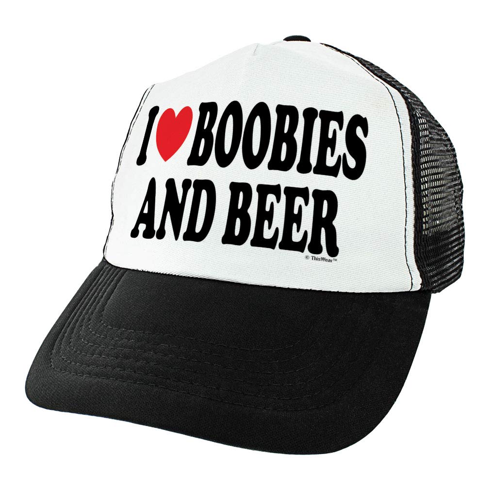 Funny Trucker Hat for Men - I Heart Boobies & Beer Adult Humor Gag Gift | Novelty Baseball Cap for Parties, Bachelorette Gifts & Casual Wear