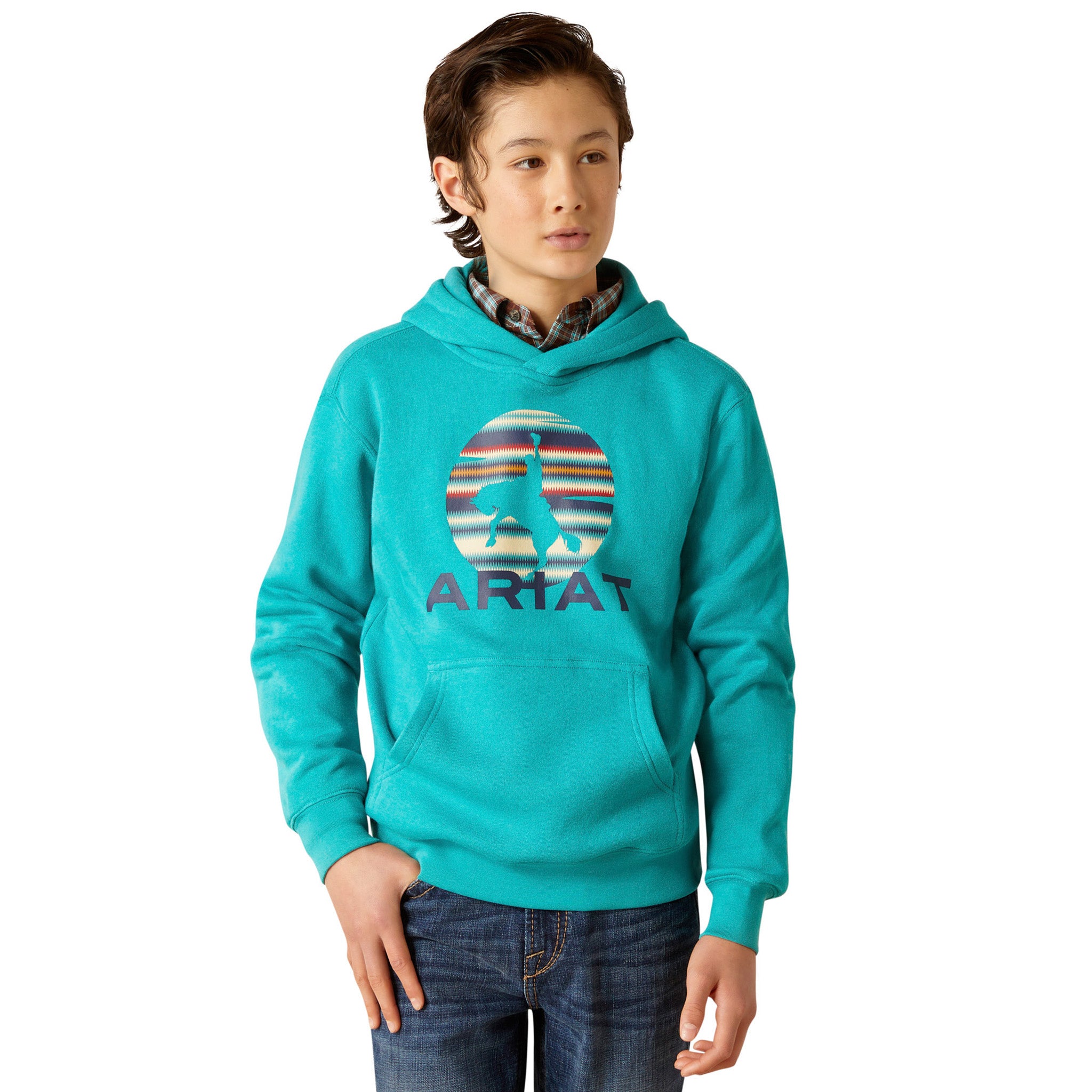 Ariat Kids Tile Blue Logo Hoodie - Comfortable & Stylish Pullover for Boys & Girls - Perfect for School, Play & Outdoor Activities