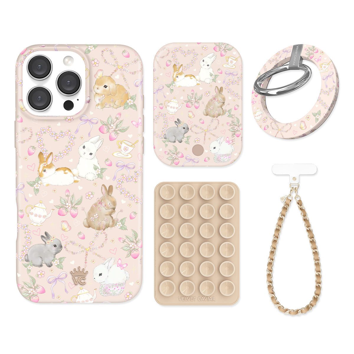 Bunnies & Bows iPhone Case with Grip - Cute Bunny Phone Cover for iPhone 13/14/15 Pro Max - Non-Slip Protective Case for Everyday Use, Work, and Travel