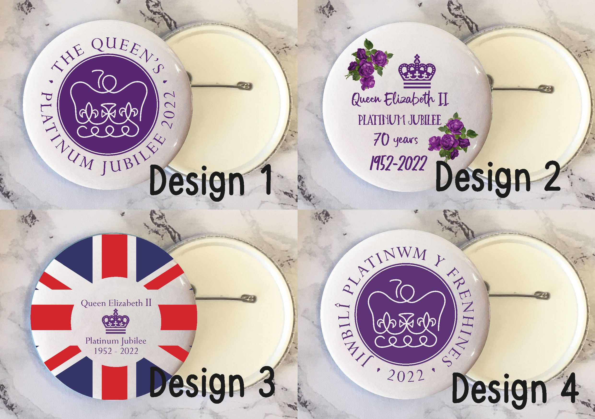 Queen's Platinum Jubilee Commemorative Badge - Multiple Designs (100-Pack) for Collectors, Events & Royal Memorabilia Enthusiasts