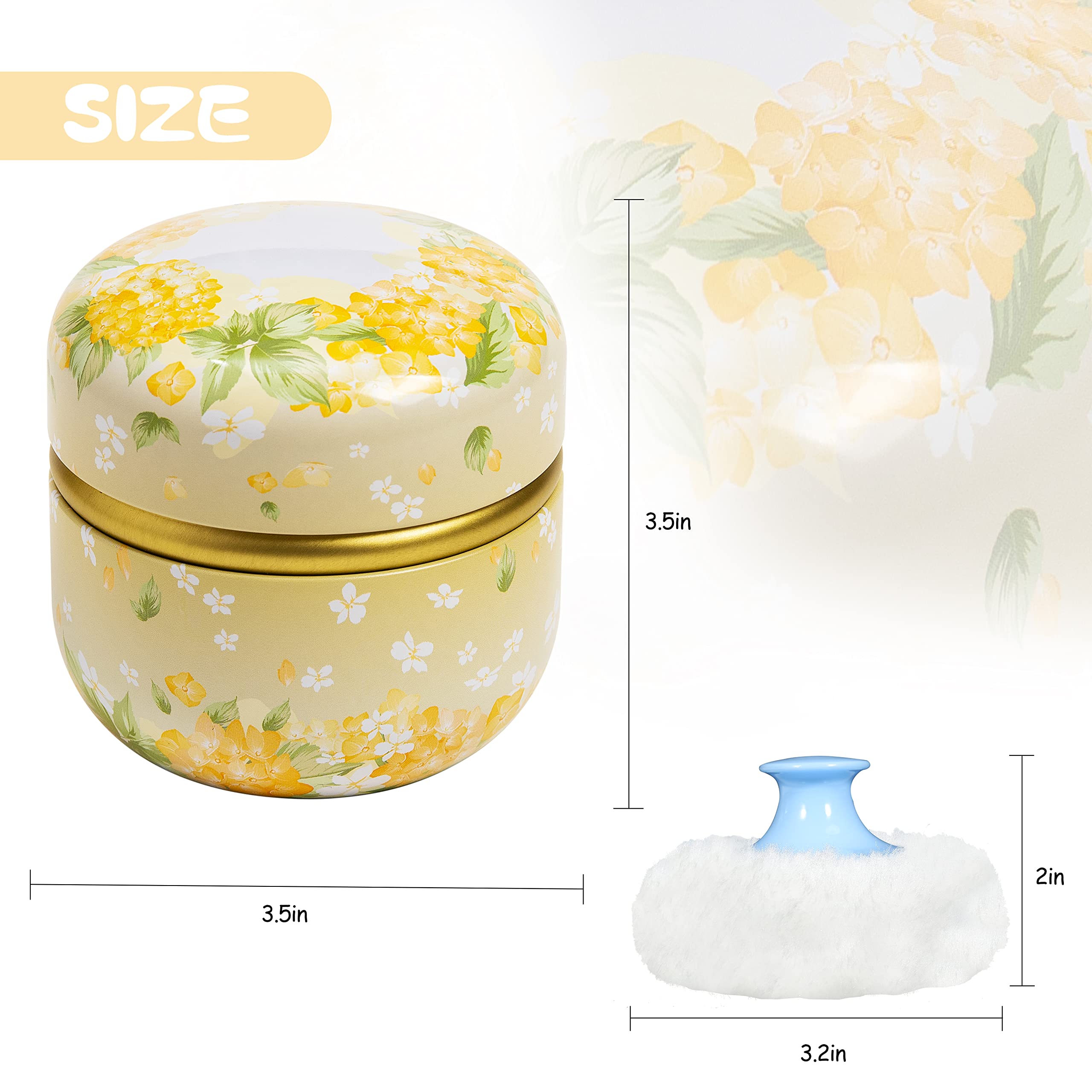 WEMEGA Travel Body Powder Case with Powder Puff - Compact Powder Container for Women & Baby Care - Portable Tea Box for On-the-Go Use (Yellow Flower Design) - Perfect for Gym, Travel, and Daily Makeup Touch-ups
