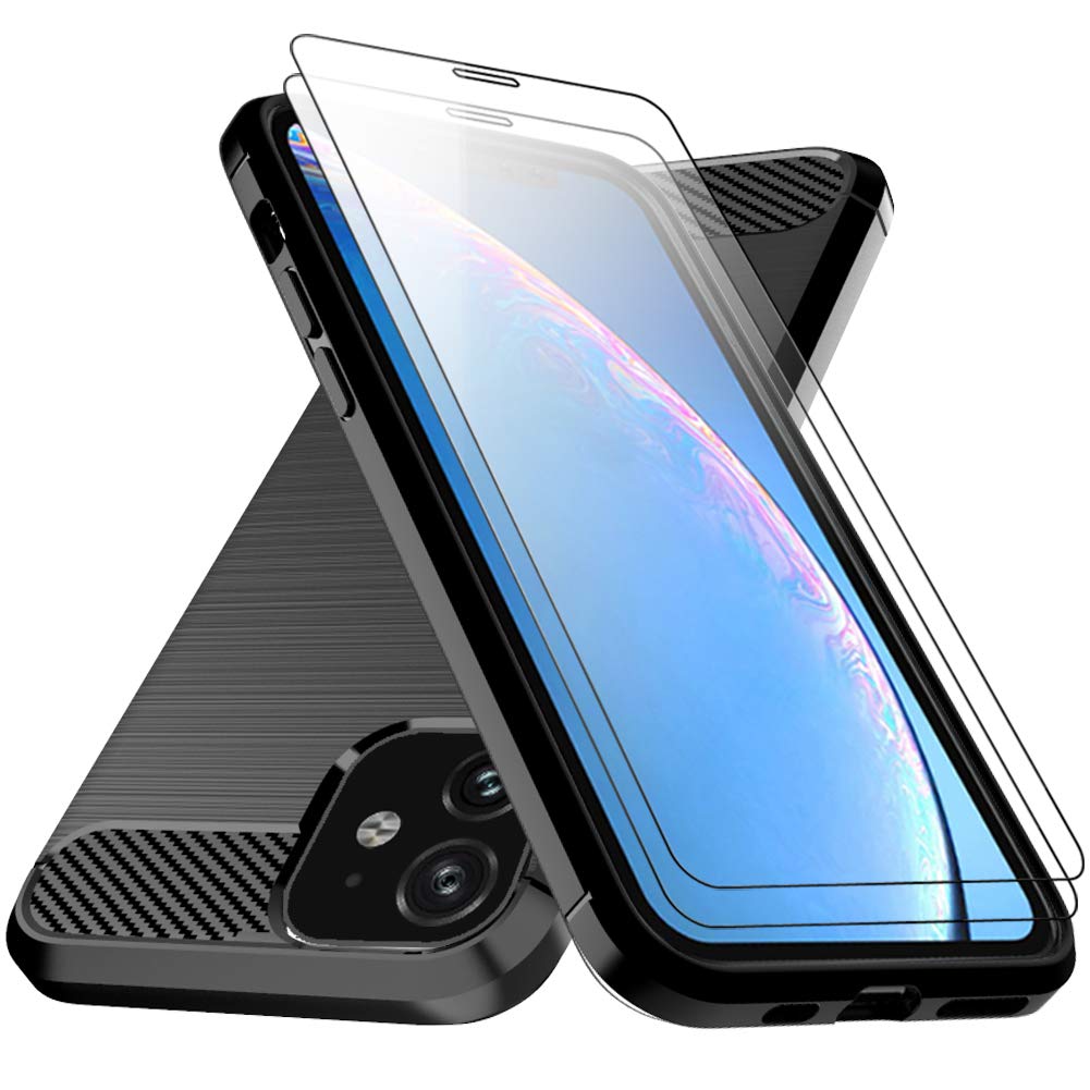 Dahkoiz iPhone 11 Case with Tempered Glass Screen Protector - Slim Shockproof TPU Bumper Cover for Apple iPhone 11/XR (6.1-inch 2019 Model) | Protective Phone Case for Everyday Use, Travel & Outdoor Activities - Black