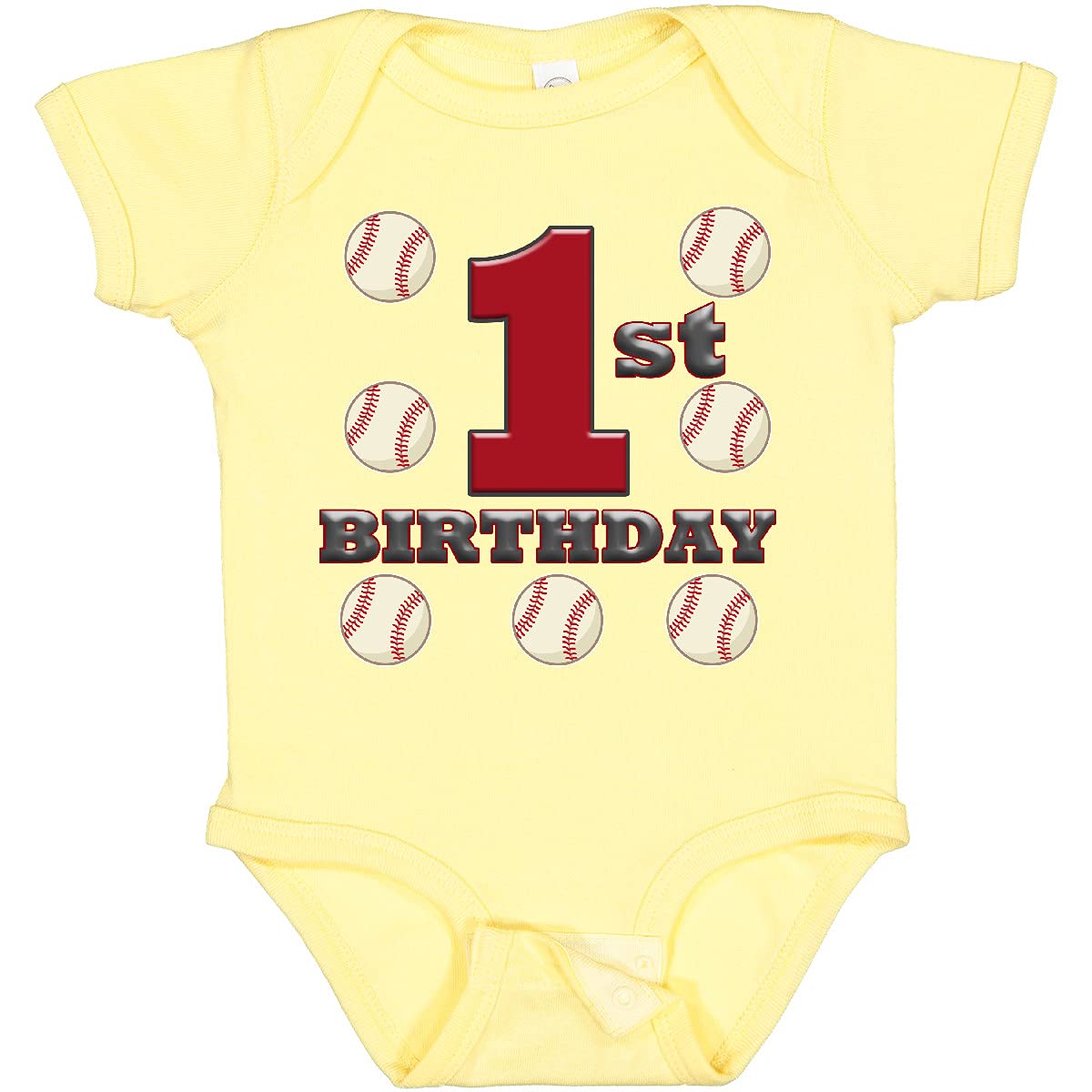 Inktastic First Birthday Baseball Baby Bodysuit - Cute Baseball Themed Onesie for 1 Year Old Boys & Girls | Perfect for Birthday Parties, Photo Shoots & Gifts