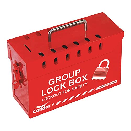 Condor 48LU40 Red Steel Lockout Tagout (LOTO) Safety Box - OSHA Compliant Group Lockout Center for Electrical & Industrial Equipment - Ideal for Workplace Safety & Hazard Control