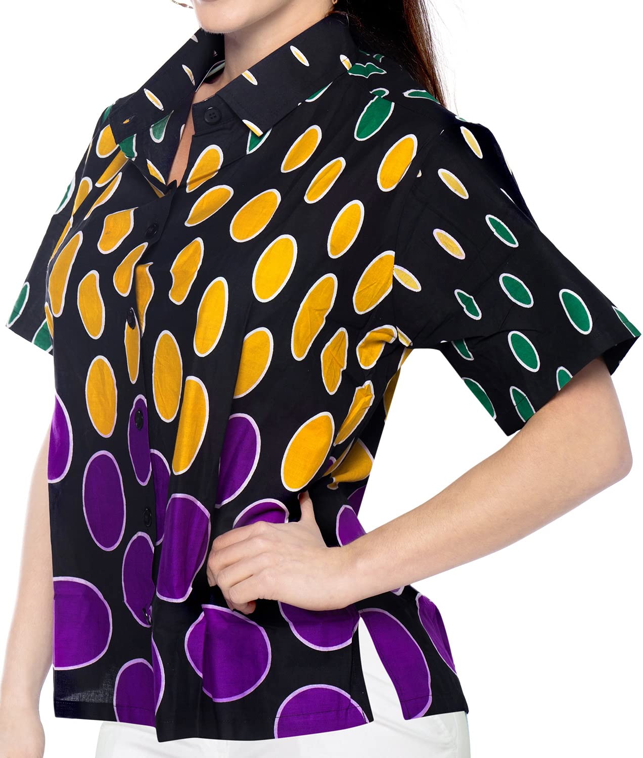 LA LEELA Women's Short Sleeve Hawaiian Blouse - Floral Print Beach Shirt for Vacation, Summer Party & Tropical Outfits