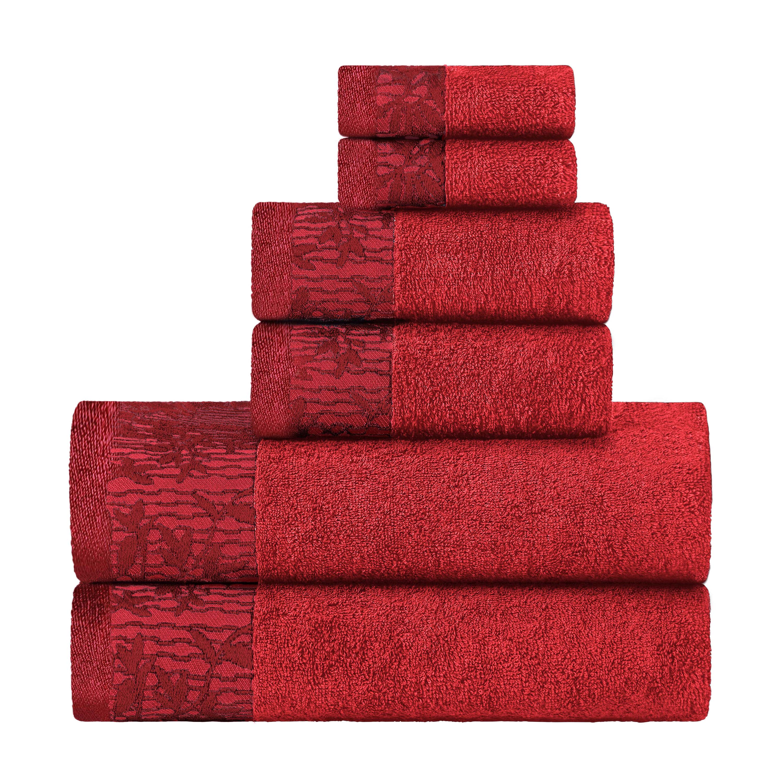 Wisteria Cotton Floral Embroidered Jacquard Border 6-Piece Bath Towel Set - Soft & Absorbent for Spa, Bathroom & Guest Use