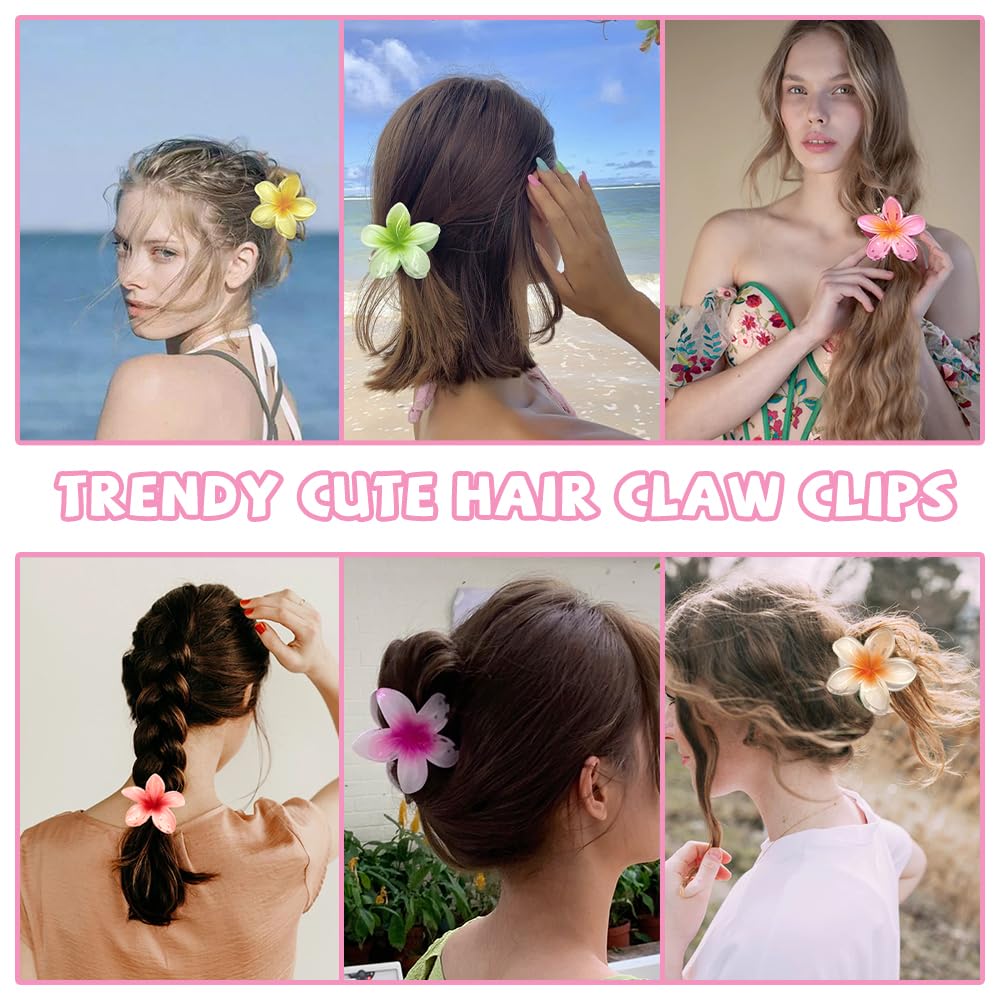 8-Piece Plumeria Flower Hair Clips Set - Large Hawaiian Hair Accessories for Women & Girls, Perfect for Thick or Thin Hair - Wedding, Beach Party & Summer Vacation Hairstyle Essentials