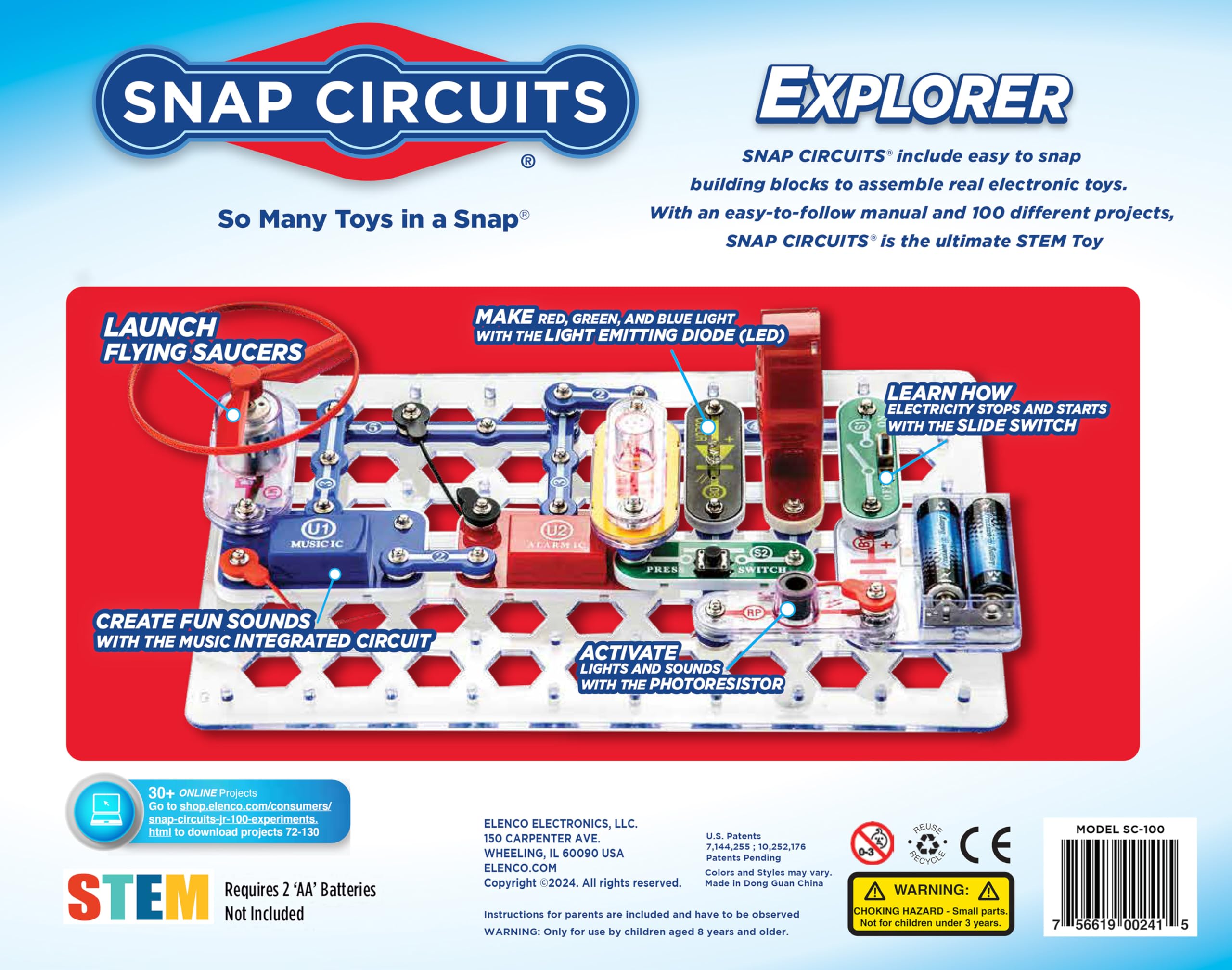 Snap Circuits Jr. SC-100 Electronics Exploration Kit | 100+ STEM Projects for Kids Ages 8+ | Includes Color Manual & 28 Parts | Educational Science Toy for Home & Classroom Learning