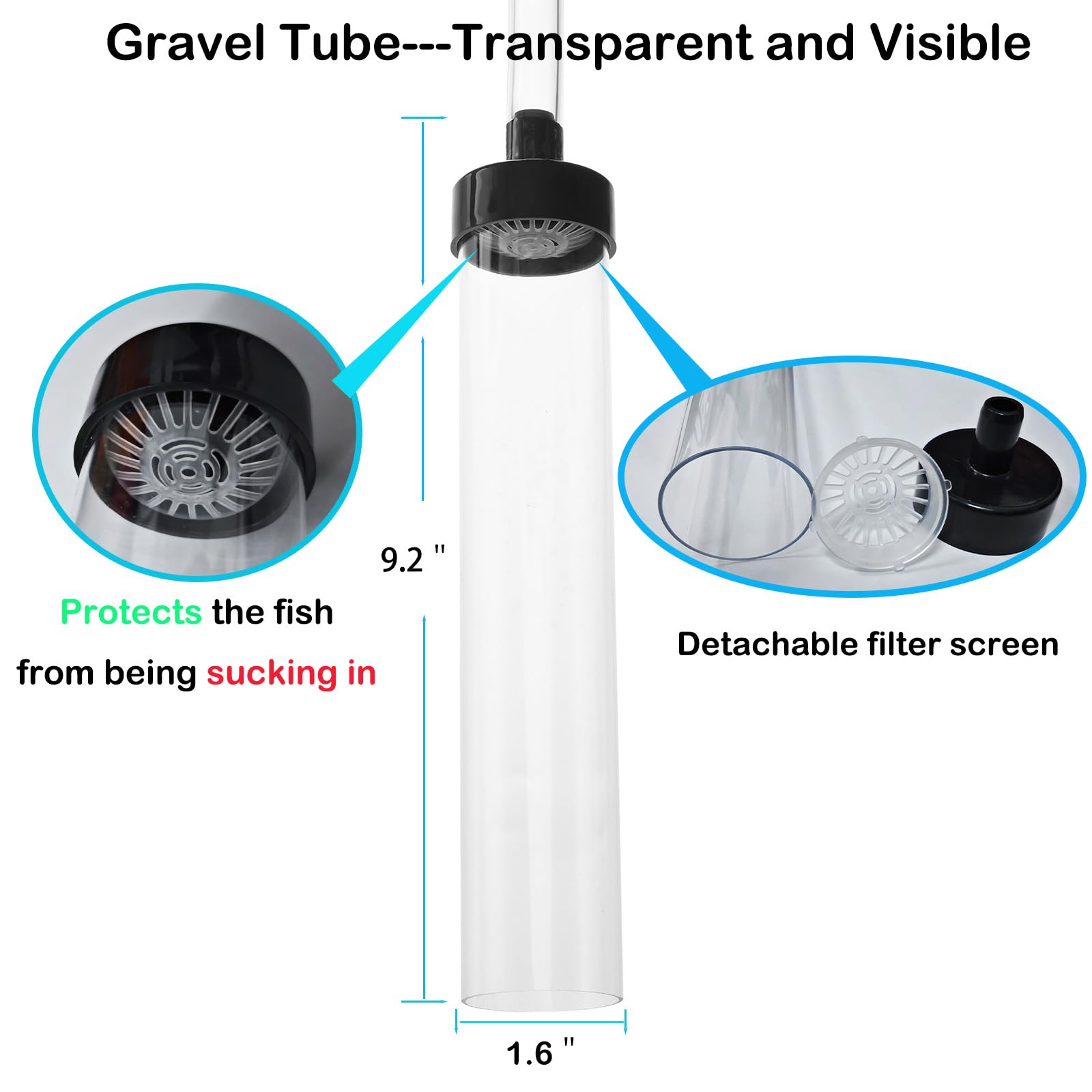 7ft Aquarium Gravel Cleaner Vacuum with Large Siphon Ball - Fish Tank Water Changer for Cleaning Gravel & Sand - Perfect for Freshwater & Saltwater Aquarium Maintenance