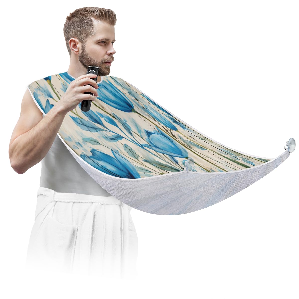 Wooden Tulips Beard Shaving Bib for Men - Waterproof Makeup & Hair Dye Apron - Artist & Barber Cape for Haircut, Beard Trimming & Styling - Sink Hair Catcher & Grooming Accessory - Perfect Gift for Barbers & Stylists (Use for Salon, Home Grooming & Professional Hair Services)