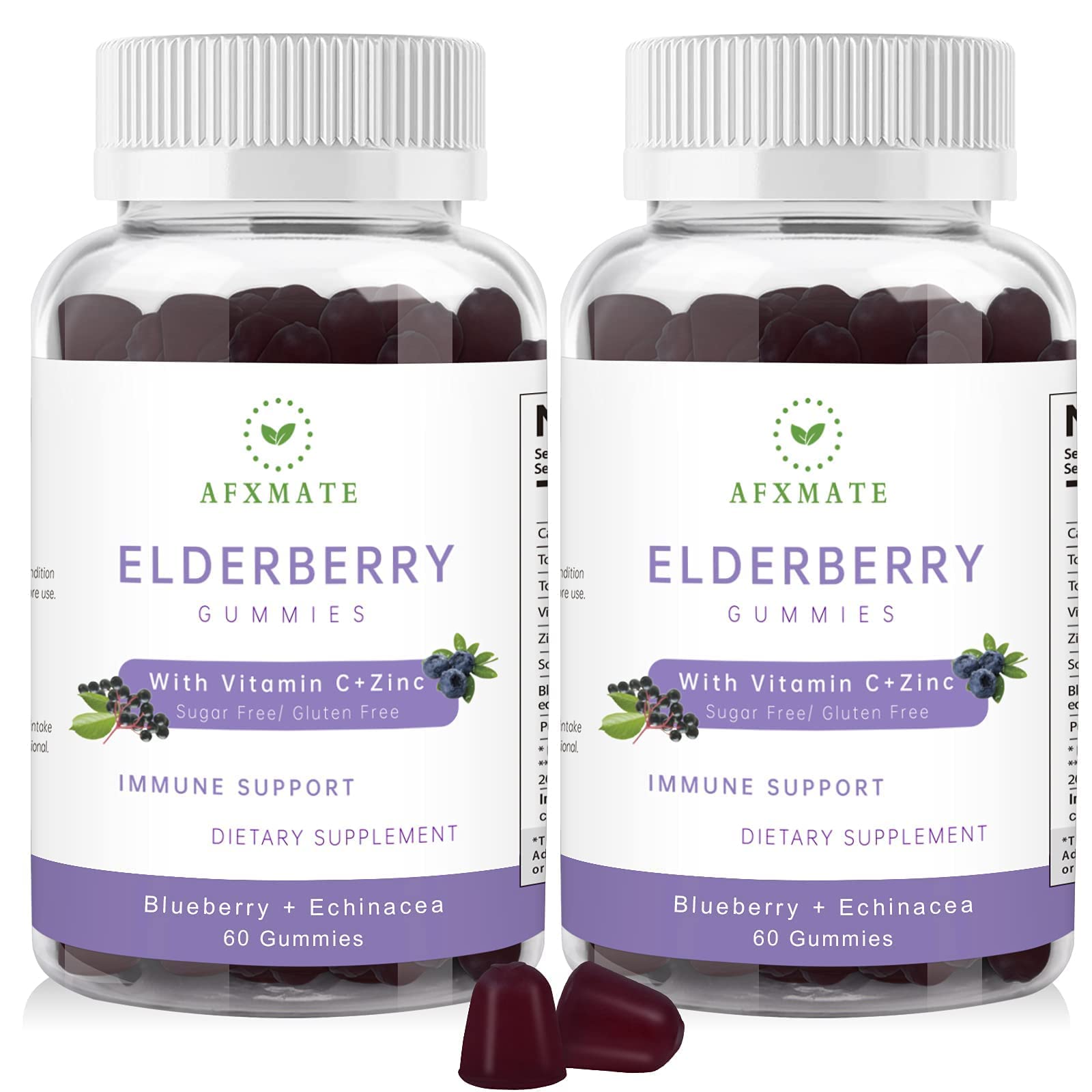 Elderberry Gummies with Zinc & Vitamin C for Immune Support - Sugar Free Sambucus Black Elderberry Supplement for Adults & Kids, 120 Gummies (2 Pack) - Perfect for Daily Wellness & Cold Season Defense