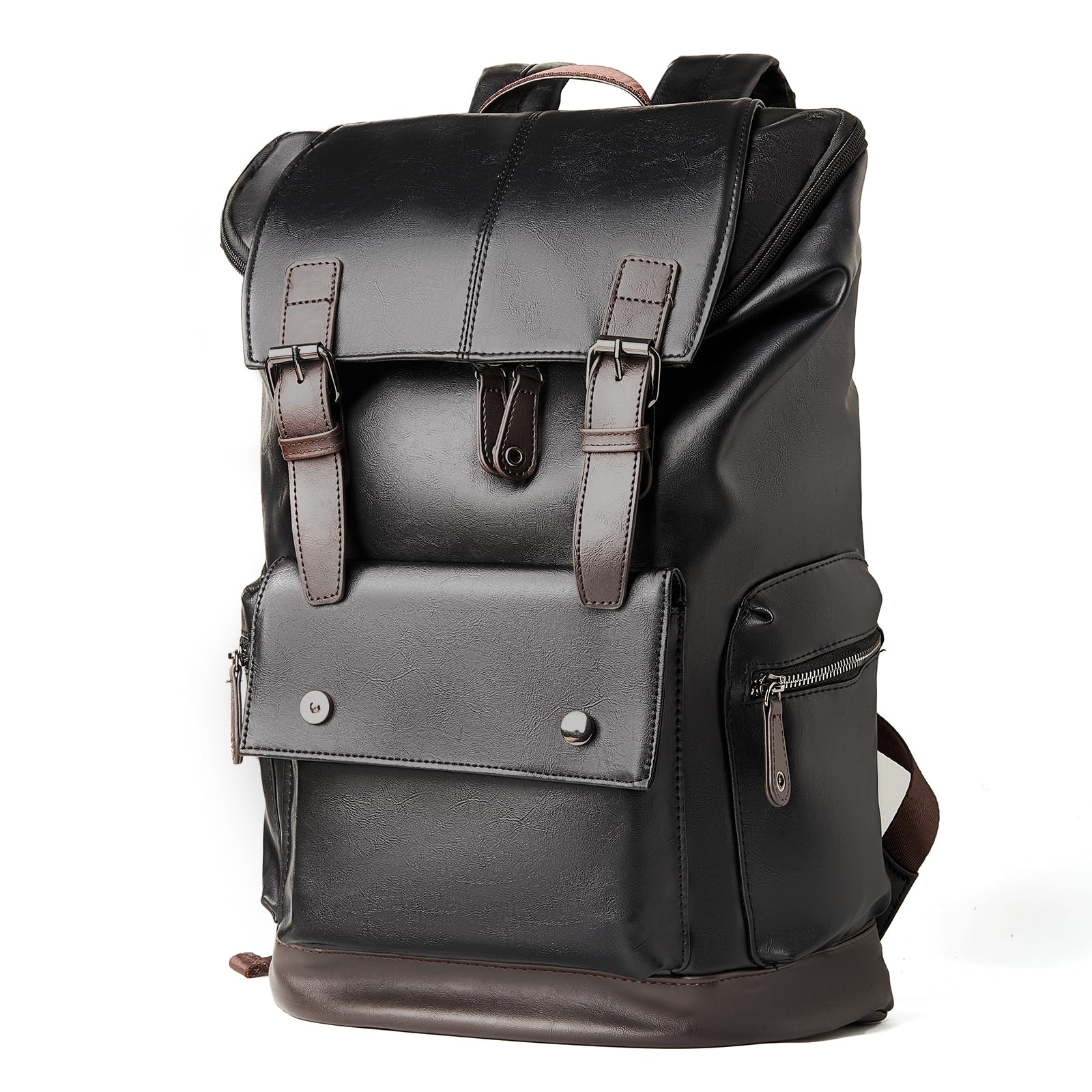Vintage PU Leather Backpack for 15.6 Inch Laptop - Waterproof Large Capacity Bookbag with Flap, Durable Carry On Rucksack for Hiking, Business, Work & Travel | Perfect for College, Commuting & Outdoor Adventures