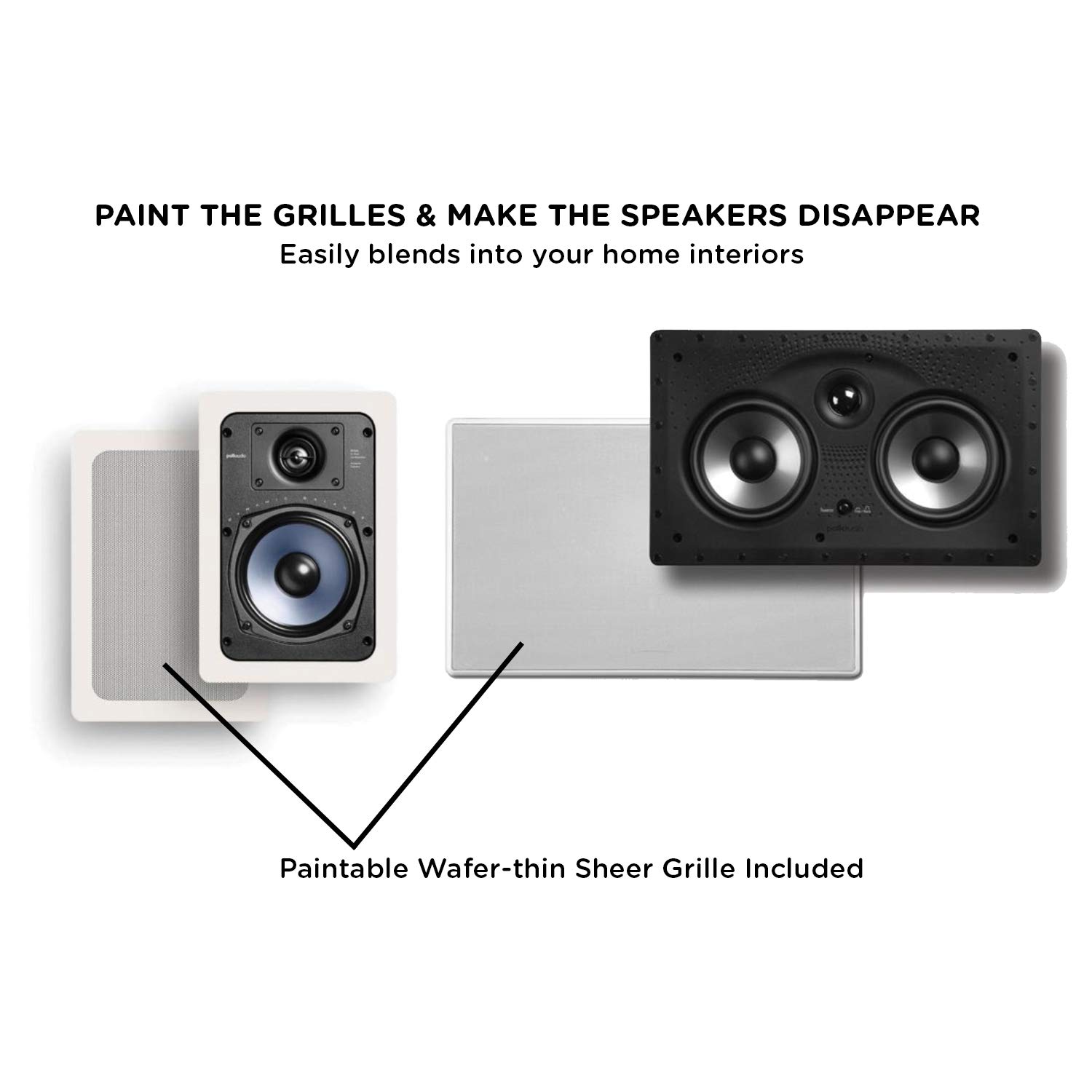 Polk Audio RC55i 2-Way 5.25-Inch In-Wall Speakers (Pair) with 255C-RT Center Channel Speaker - Vanishing Series | Easy Installation, Minimalist Design, High-Quality Sound | Paintable Grille | Perfect for Home Theater & Surround Sound Systems