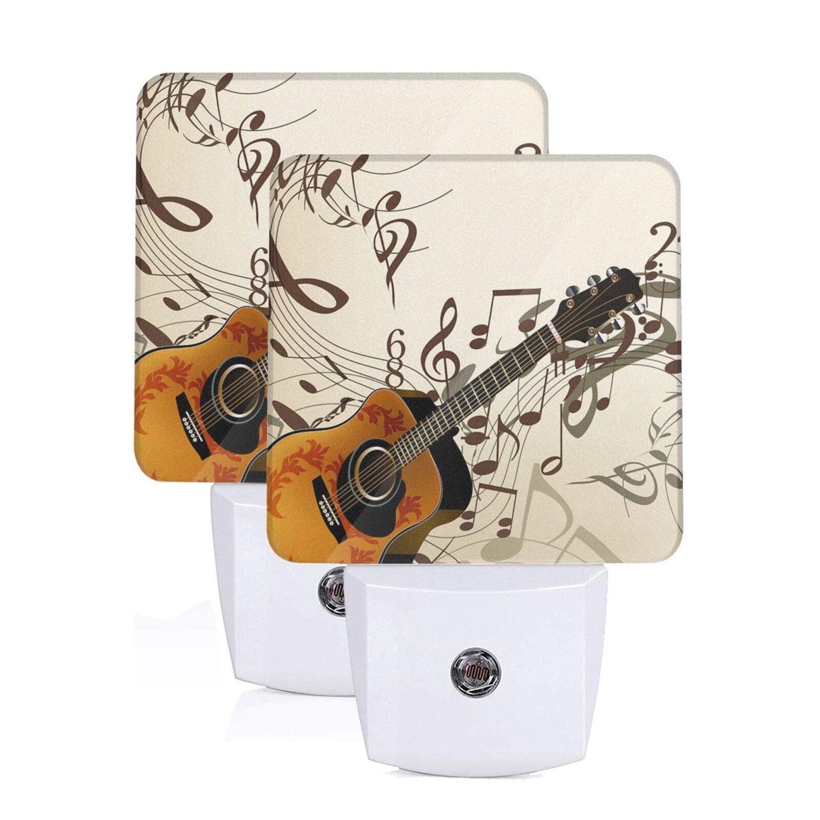 2-Pack Vintage Music Notes Guitar LED Night Light with Auto Dusk to Dawn Sensor - Plug-in Decorative Bedside Lamp for Kids & Adults - Perfect for Bedrooms, Nurseries, Home Decor & Gift Ideas