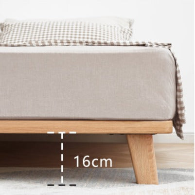 Solid Oak Wood Platform Bed Frame - No Headboard - Queen Size - Modern Minimalist Bedroom Furniture for Small Spaces & Apartments