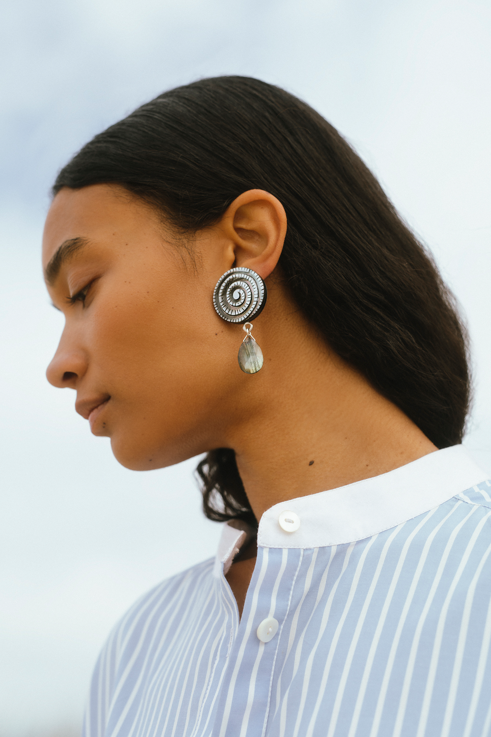 Nautilus Clip On Earrings for Women - Black Mother of Pearl Stud Earrings - Non-Pierced Earrings for Sensitive Ears - Perfect for Weddings, Parties & Special Occasions