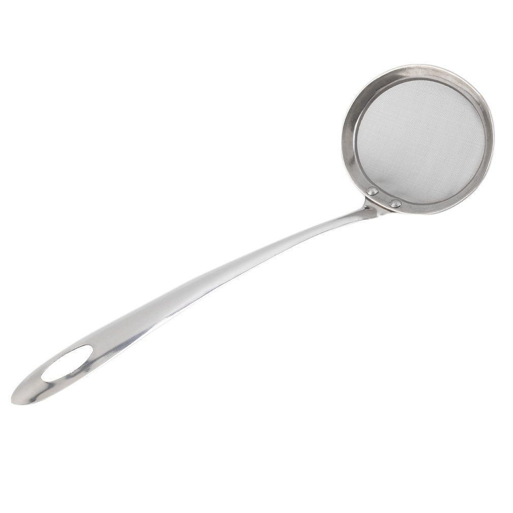 Stainless Steel Kitchen Colander Strainer - Multifunctional Mesh Scoop for Pasta, Vegetables & Soup - Durable Silver Skimmer for Cooking & Baking - Perfect Kitchen Accessory for Home & Restaurant Use