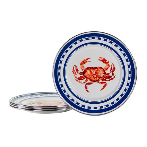 Premium Crab House Sandwich & Salad Plates - 8.5 Inch Set of 4 - Durable Melamine Dinnerware for Seafood Restaurants, Picnics, and Outdoor Dining