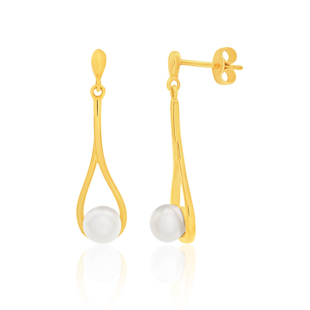 9ct Yellow Gold Pearl Drop Earrings for Women - Elegant Dangle Jewelry Gift for Brides, Party & Special Occasions