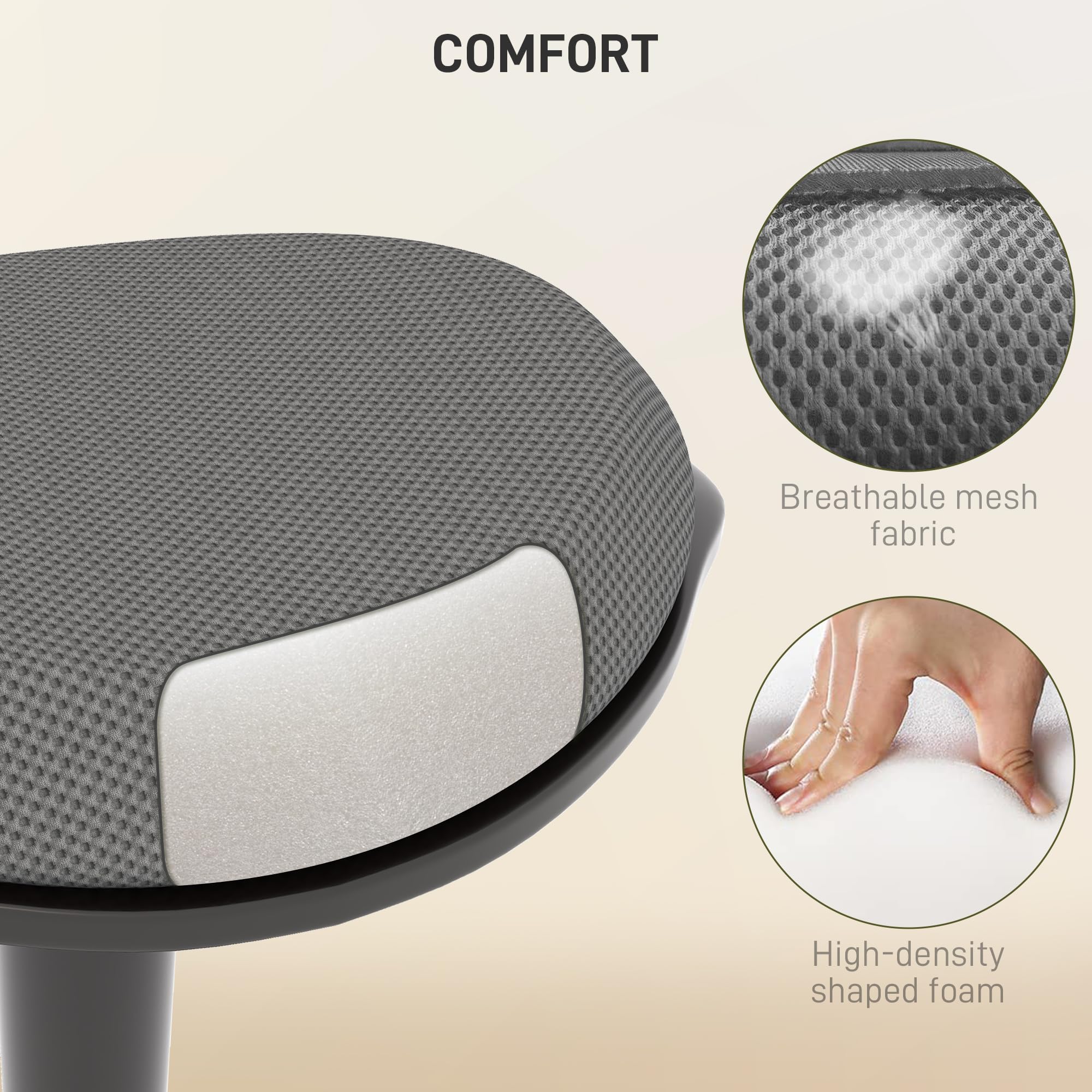HOMCOM Adjustable Standing Desk Chair - Ergonomic Backless Wobble Stool with Rocking Motion, 22.2-28.1 Inch Height Range, Padded Seat for Comfort - Perfect for Office Work, Home Study & Active Learning - Gray