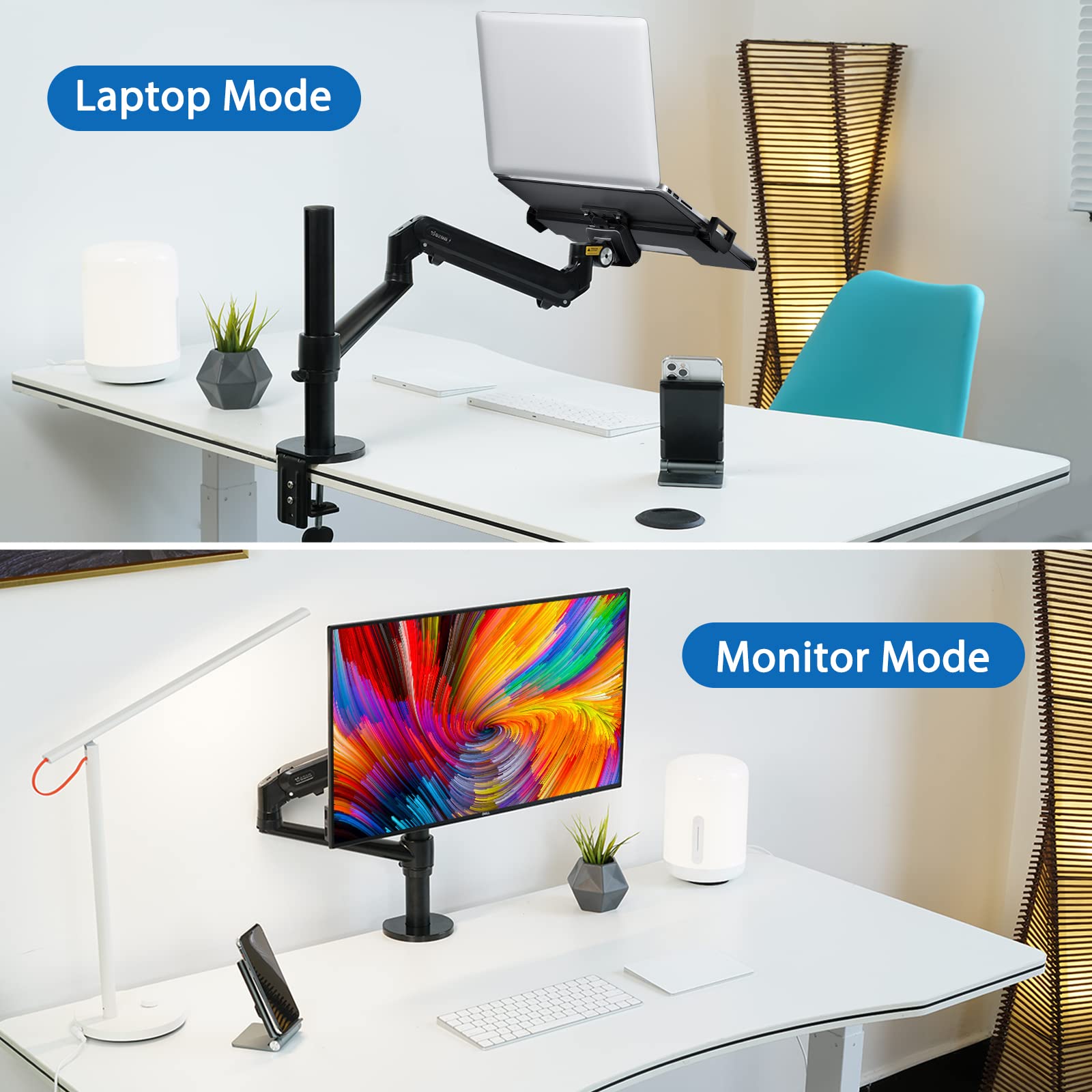 Viozon Adjustable Gas Spring Monitor Arm Stand with Laptop Tray - Heavy Duty Desk Mount for 17-32 Inch Computer Screens & 12-17 Inch Laptops - Perfect for Home Office, Gaming Setup and Workspace Ergonomics