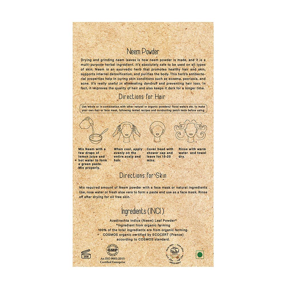 HM Herbal Me Certified 100% Organic Neem Powder for Hair - Deep Cleansing Treatment & Softening Solution (120g) | Natural Scalp Care & Dandruff Relief for Healthy Hair Growth