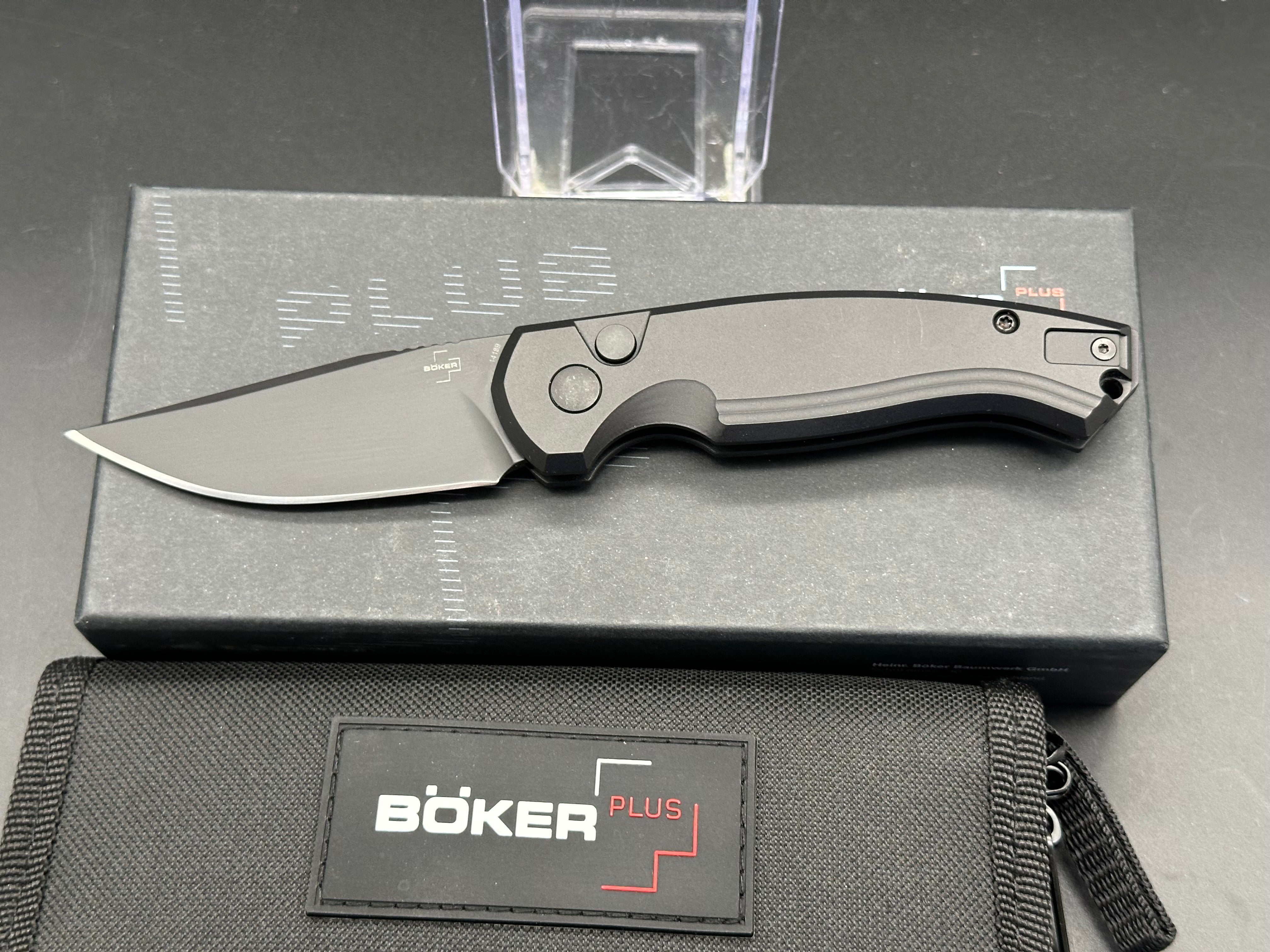 Boker Plus Vox Karakurt Automatic Knife - Black Aluminum Handle, 3