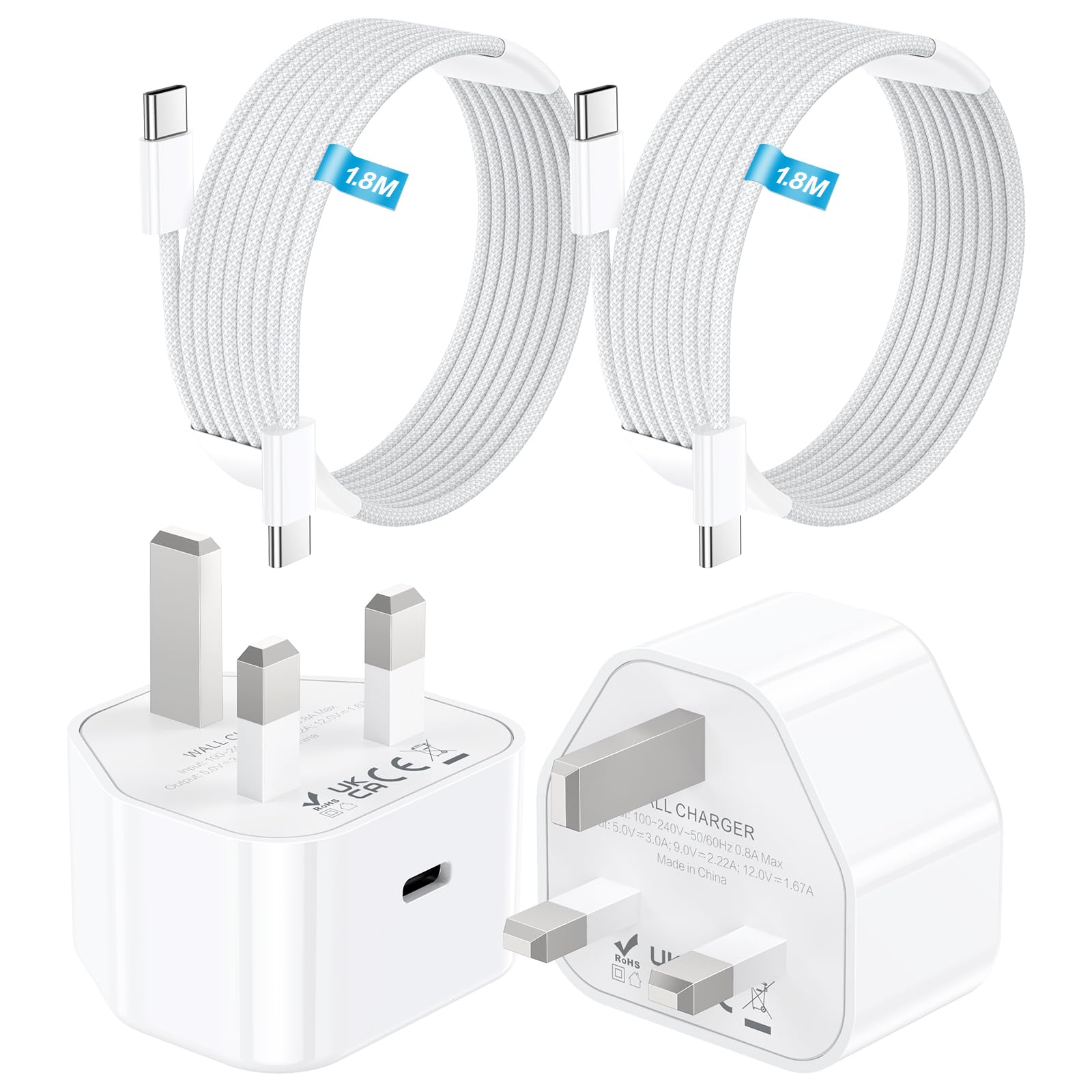 AAZV 2-Pack 20W USB C Fast Charger & 6FT Cable for iPhone 16/15/15 Plus/15 Pro/15 Pro Max, iPad Pro/Air/Mini - MFi Certified PD Charging Kit | Perfect for Home, Office & Travel Charging