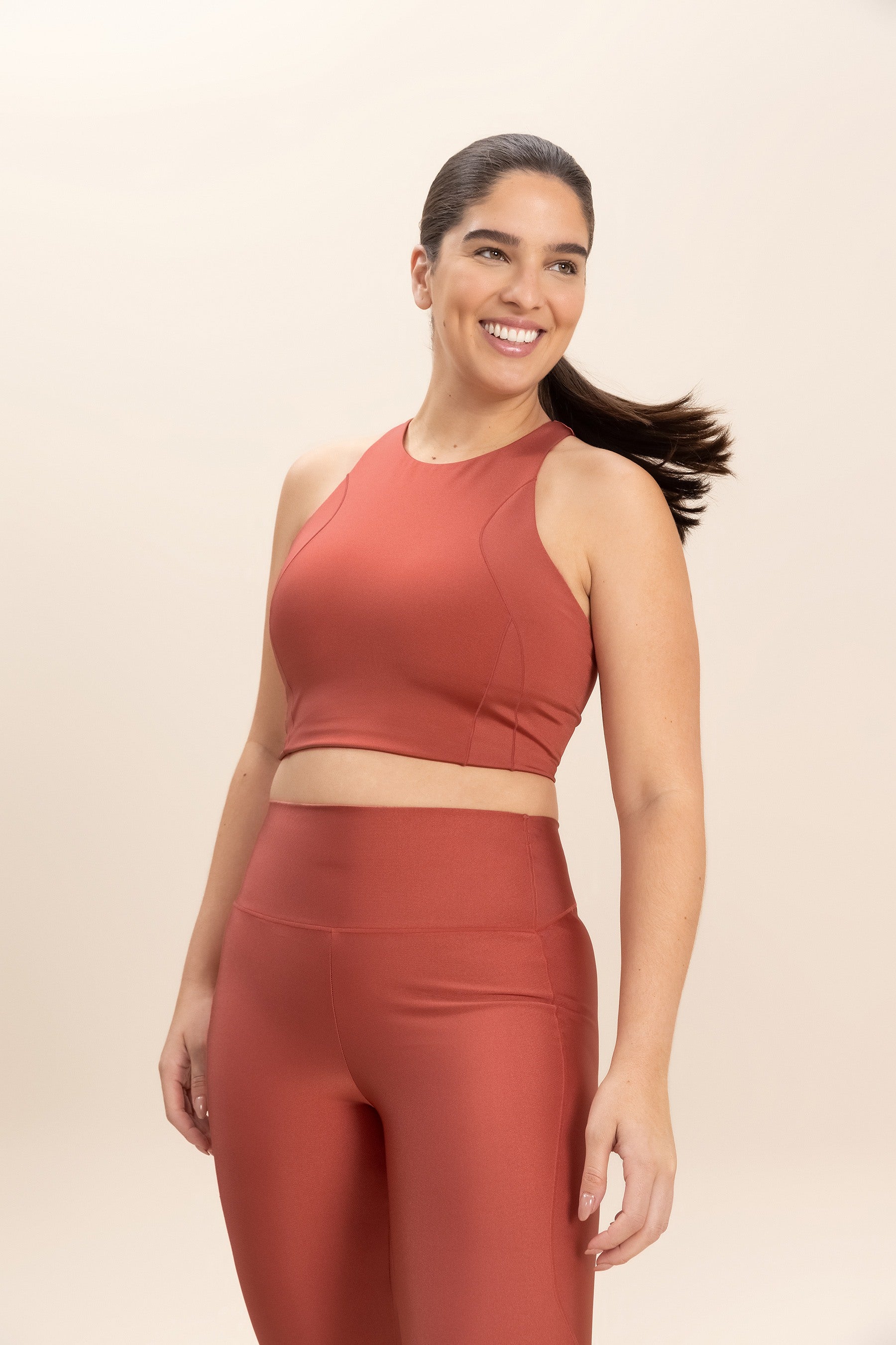 High Waist Neoprene Shine Racerback Sports Bra for Women - Workout, Yoga & Running - Moisture Wicking & Breathable Activewear