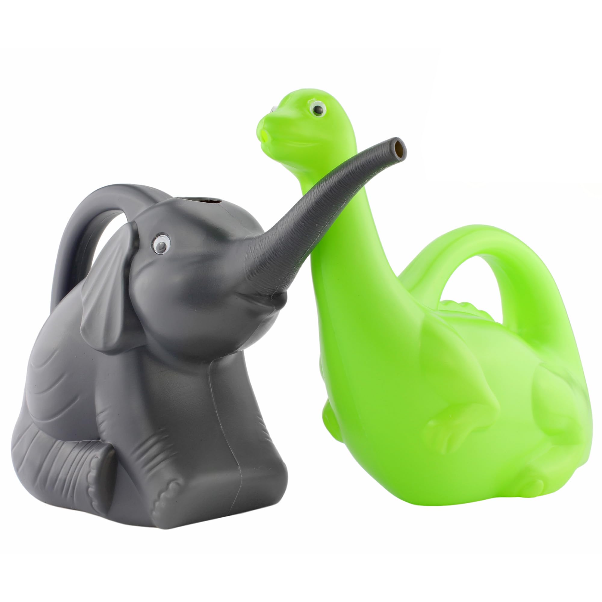 Cornucopia Brands Elephant & Dinosaur Watering Cans Set - 2 Pack Fun Animal Shaped Watering Cans for Kids (Green & Gray) - Perfect for Gardening, Outdoor Play & Educational Activities