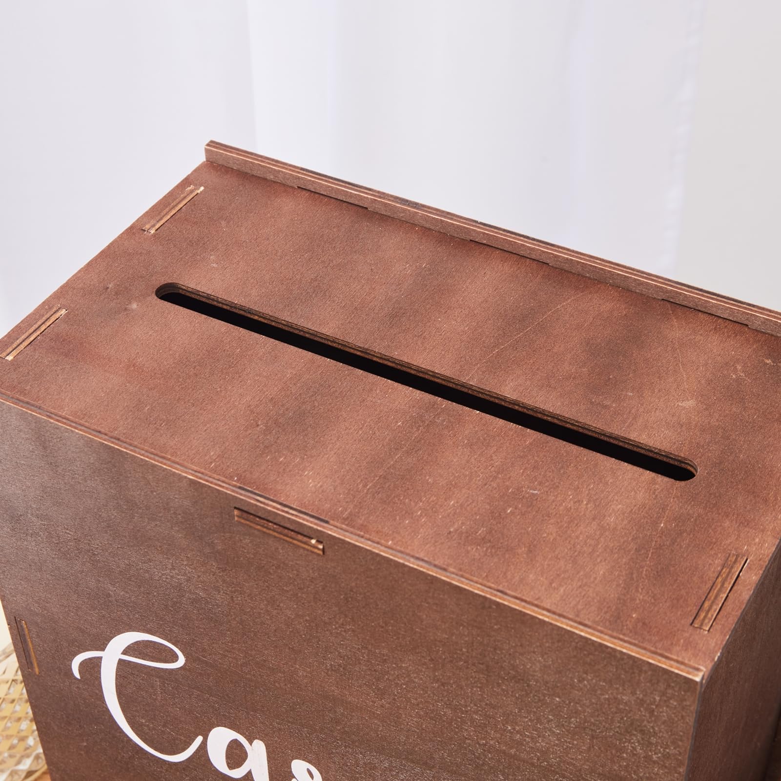 10 Inch Rustic Wooden Wedding Card Box with Slot - Elegant Money & Envelope Holder for Wedding Reception, Graduation, Birthday Party - Perfect for DIY Decor & Gift Collection - WCB002