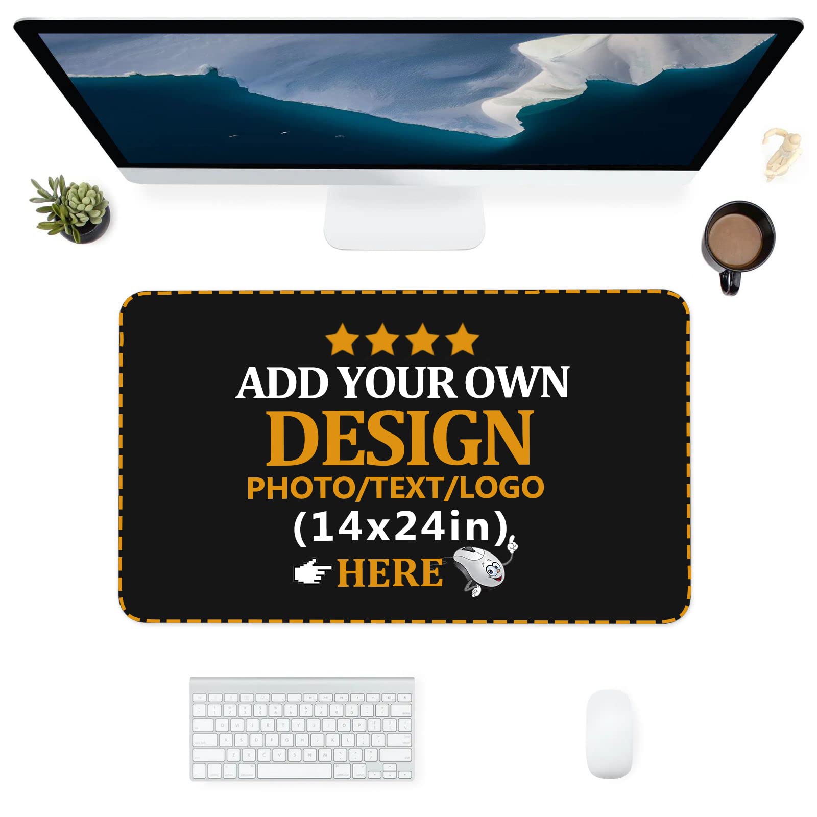 Custom Photo & Text Gaming Mouse Pad - Personalized 14x24 Inch Non-Slip Desk Mat for PC, Laptop & Wireless Mouse - Perfect for Office, Gaming Setup & Home Computer Accessories