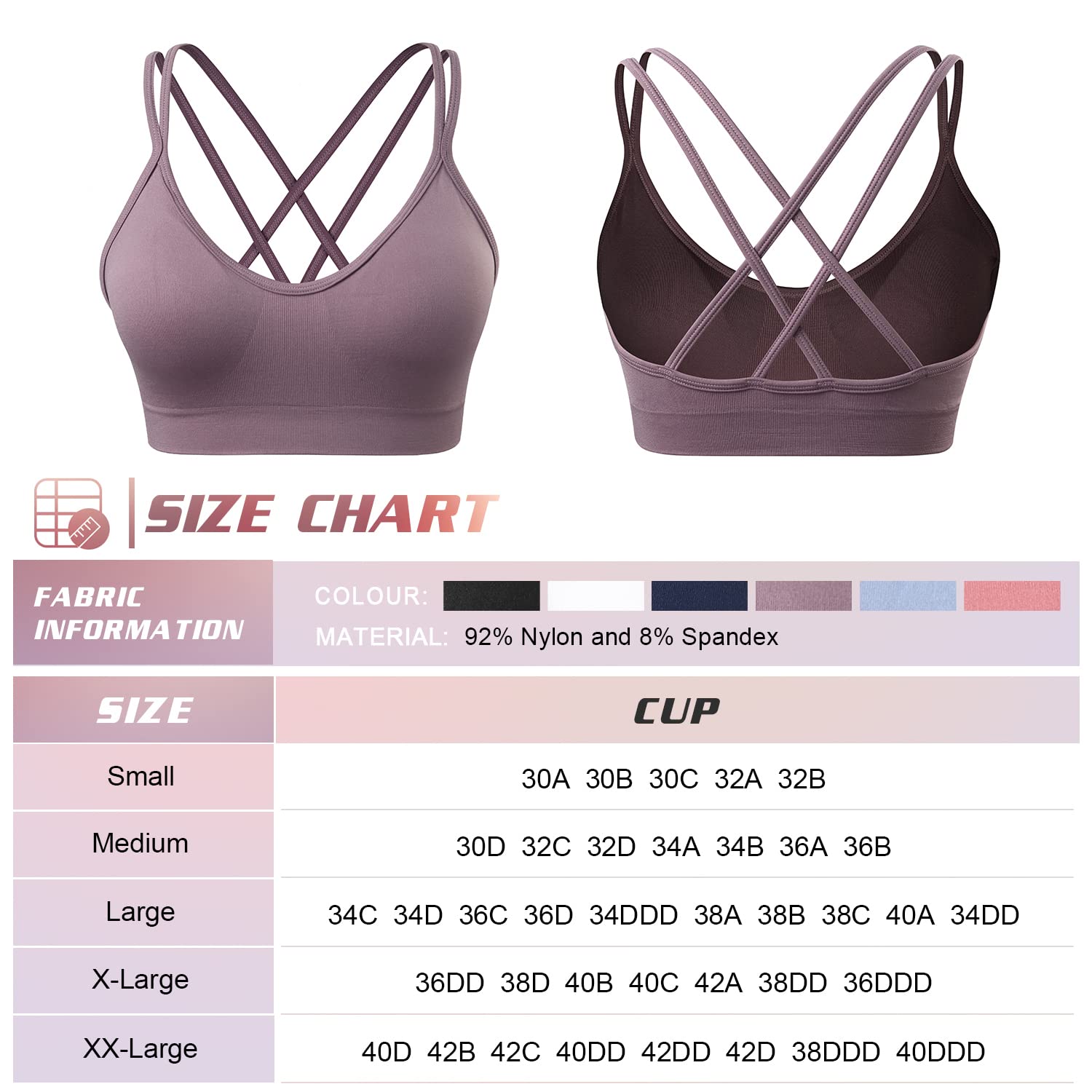 VEQKING Women's Cross Back Sports Bra - Padded Medium Support Yoga Bras for Workout & Fitness (3 Pack) | Gym, Running, Yoga & Activewear