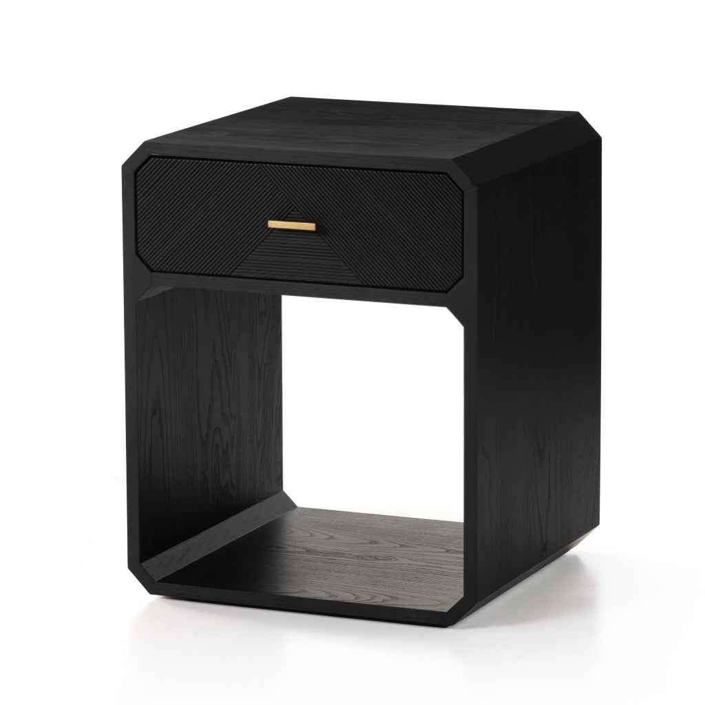 Modern Black Ash Veneer Nightstand - Stylish Caspian Nightstand for Bedroom Decor, Perfect for Bedside Storage & Home Organization