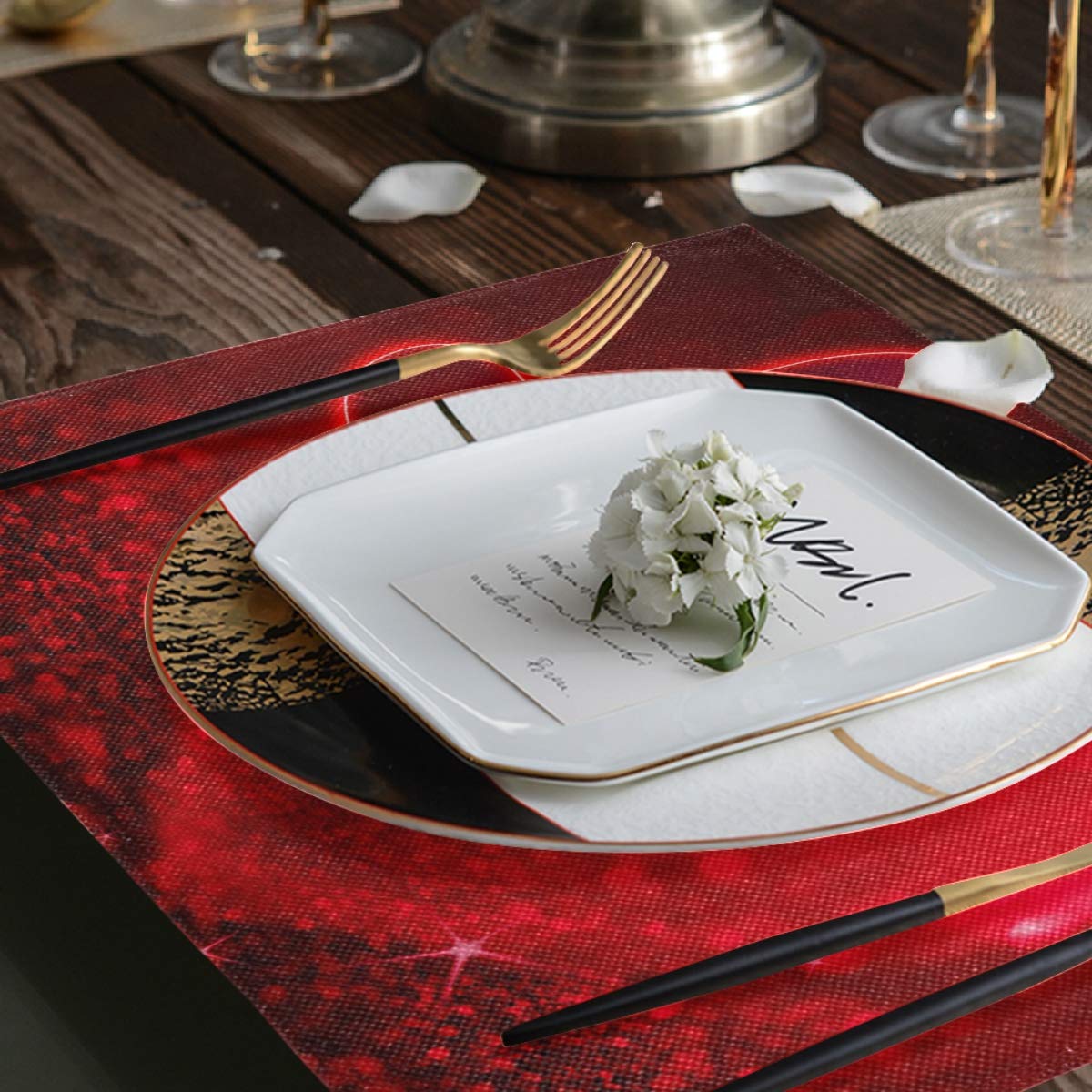 Bolaz Red Hearts Valentines Placemats Set of 4 - Washable Table Mats for Kitchen, Dining & Home Decor (12x18 Inches) - Perfect for Valentine's Day, Mother's Day & Romantic Dinners
