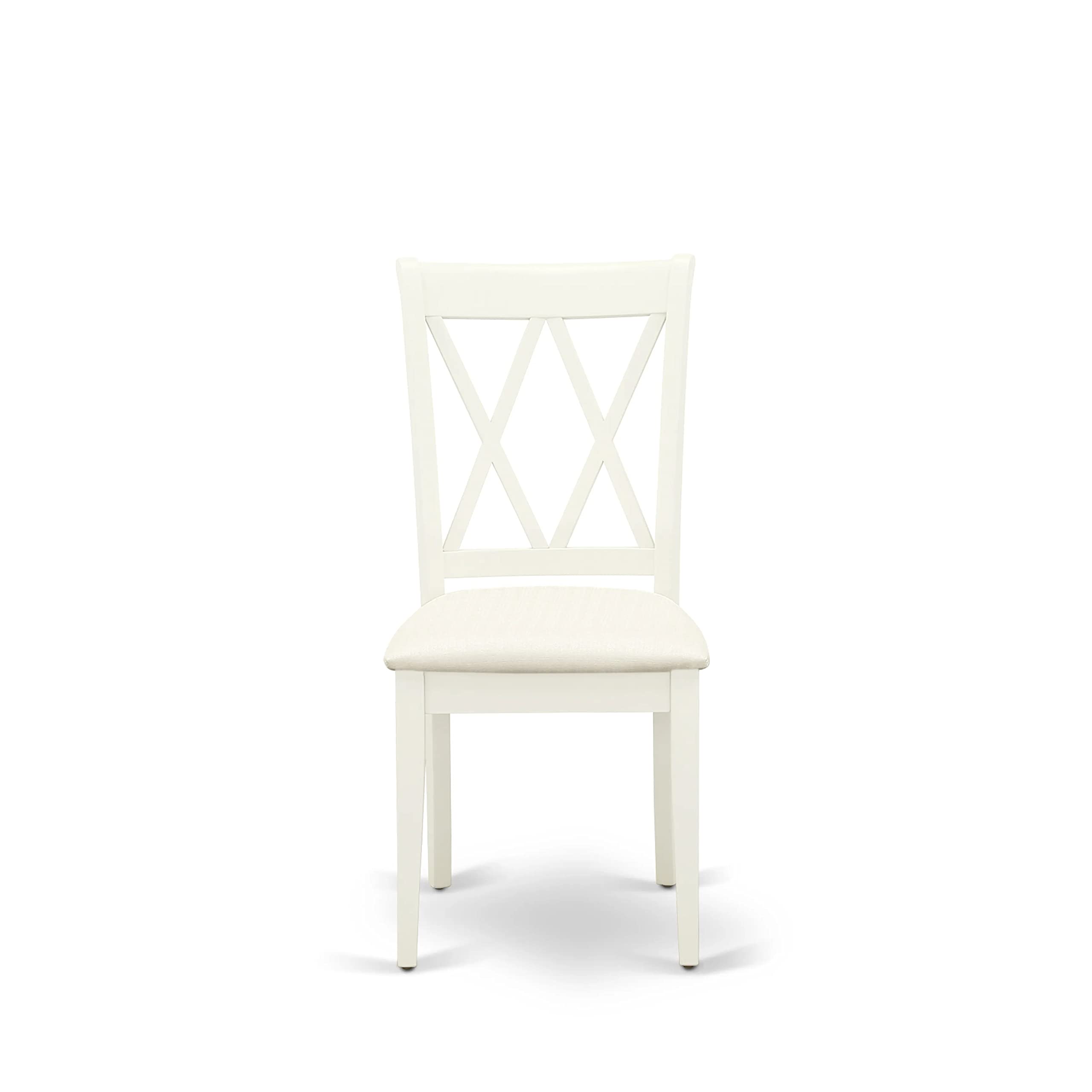 East West Furniture DMCL3-LWH-C 3-Piece Round Kitchen Table Set with Drop Leaf & 2 Upholstered Chairs - Space Saving Dining Set for Small Spaces, 42x42 Inch, Linen White - Perfect for Apartments, Breakfast Nooks & Cozy Dining Areas