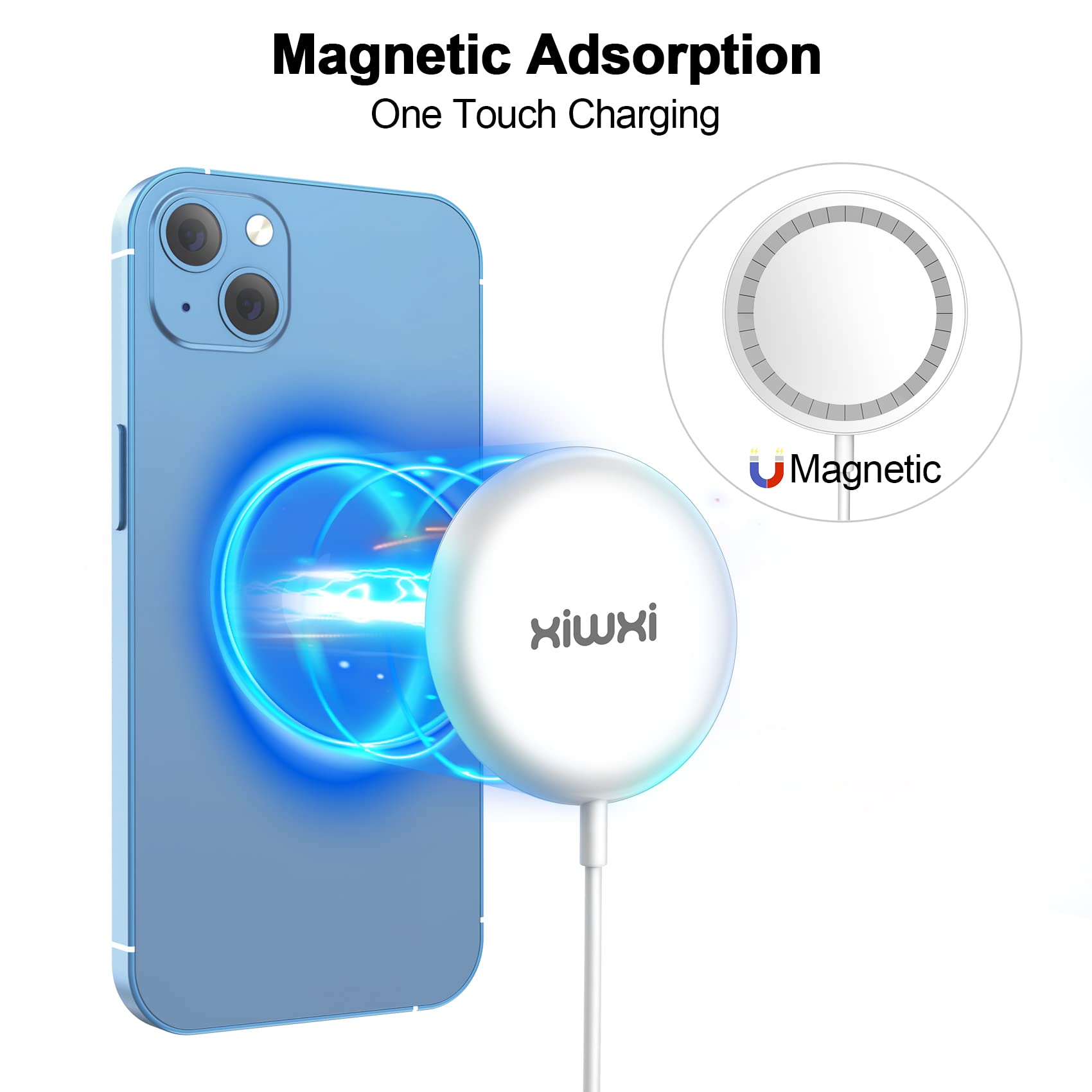 15W Fast Magnetic Wireless Charger Compatible with MagSafe - Qi Certified Charging Pad for iPhone 15/14/13/12 Series (15 Pro Max/Plus/Pro) - Perfect for Home, Office & Car Use (Adapter Not Included)