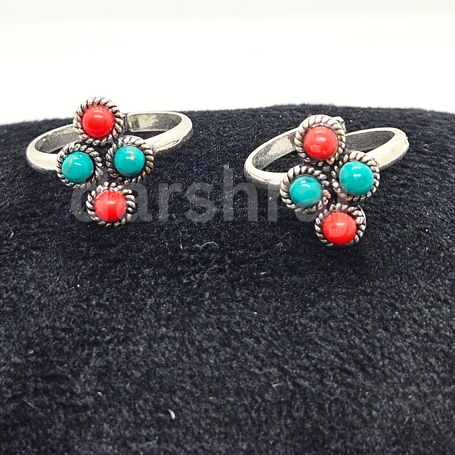 Darshraj 925 Sterling Silver Multicolored Gemstone Toe Rings for Women & Girls - Perfect for Beach, Summer & Boho Fashion Accessories