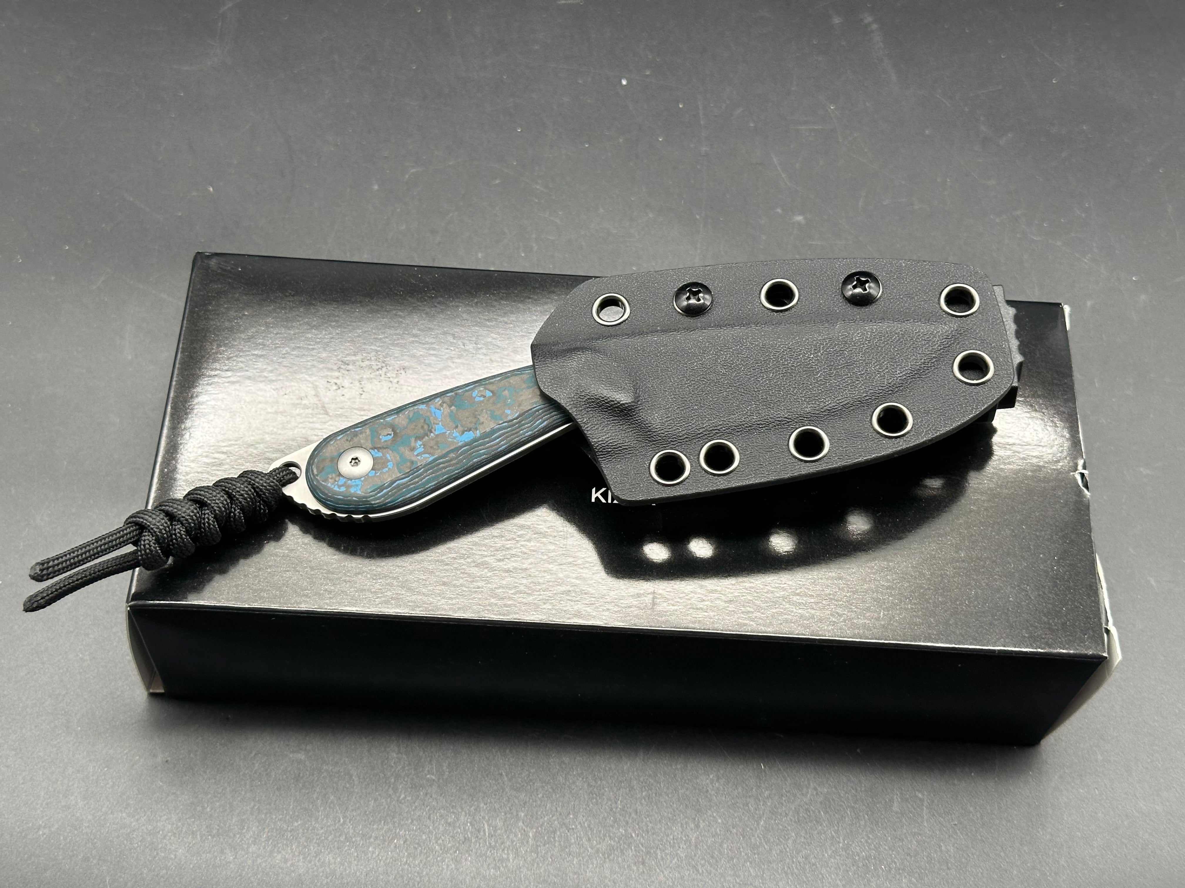 Kizer Buddy Fixed Blade Knife - Arctic Storm Fat Carbon Scales & S35VN Steel Blade - Outdoor Camping, Hunting, Survival EDC Tool