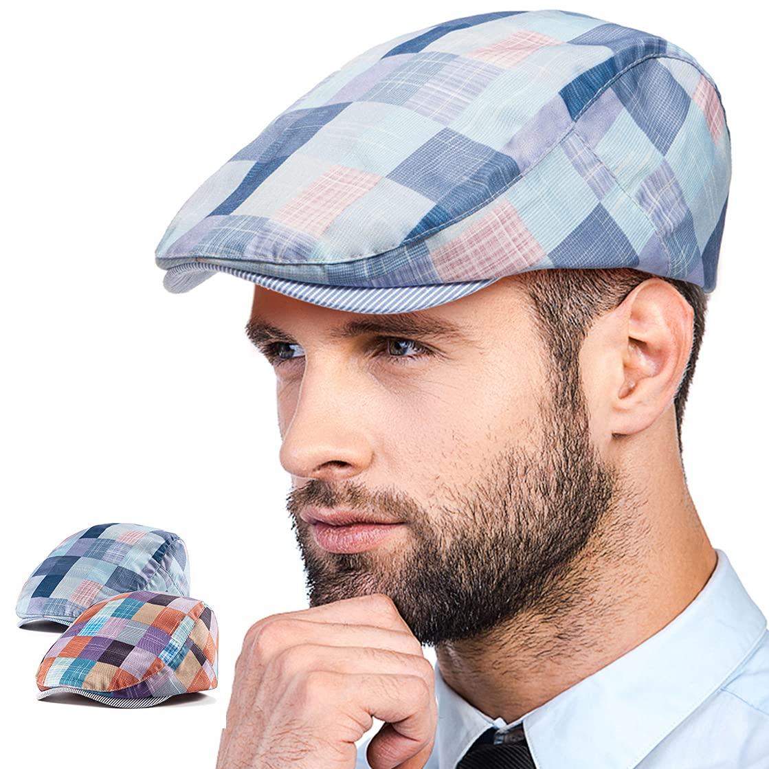 2 Pack Unisex Flat Cap Newsboy Hats for Men & Women - Vintage Scally Cap Summer Golf Hat for Outdoor Sports, Casual Wear & Fashion Accessories